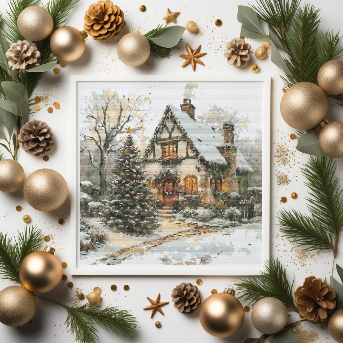 Cottage Cross Stitch Design, Winter Cross Stitch Pattern, Cozy Winter Embroidery PDF, Counted, Compatible With Pattern Keeper
