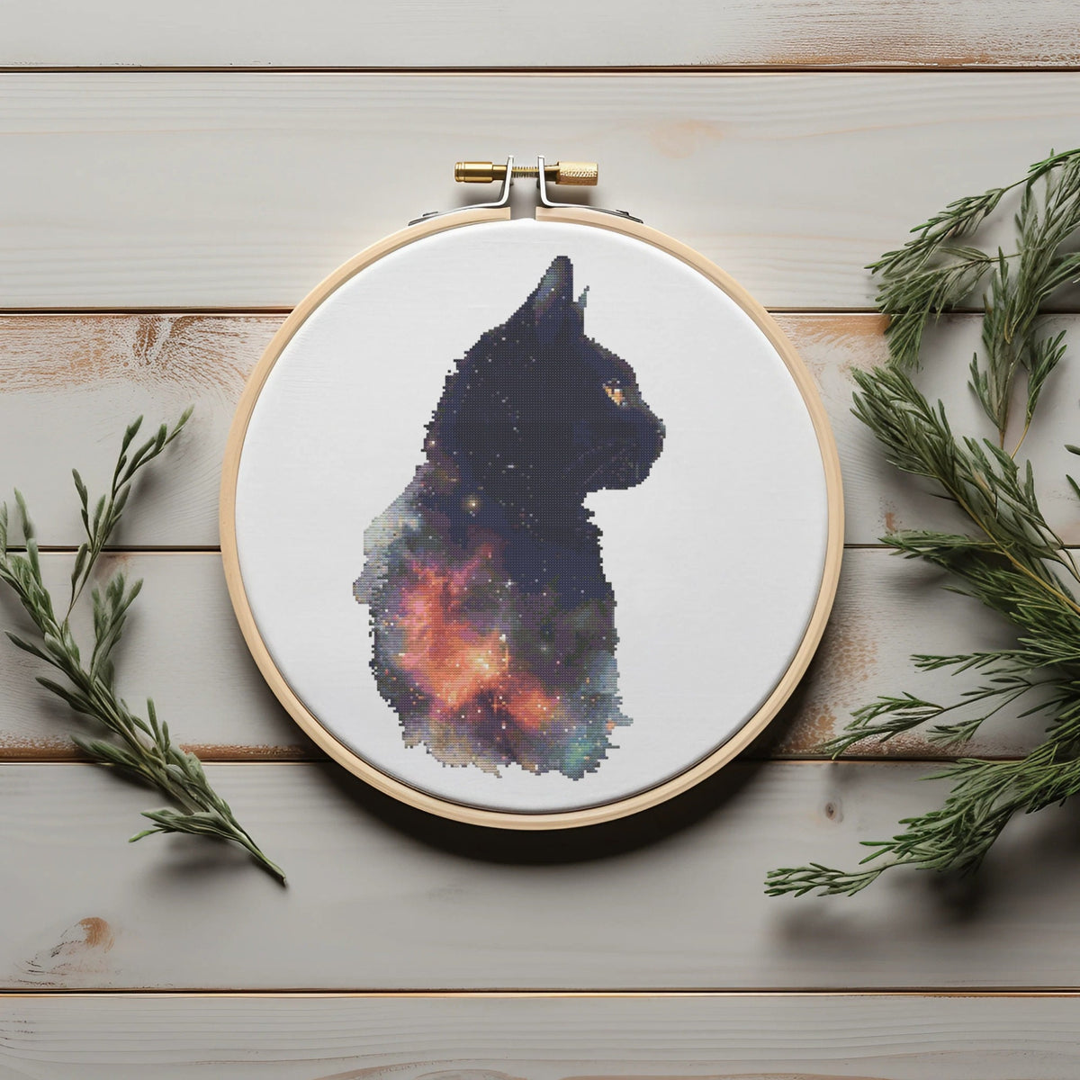 Cat Cross Stitch Pattern, Animal Cross Stitch PDF, Celestial Cat Embroidery Pattern, Count, Black Cat Cross Stitch Design, Instant Download