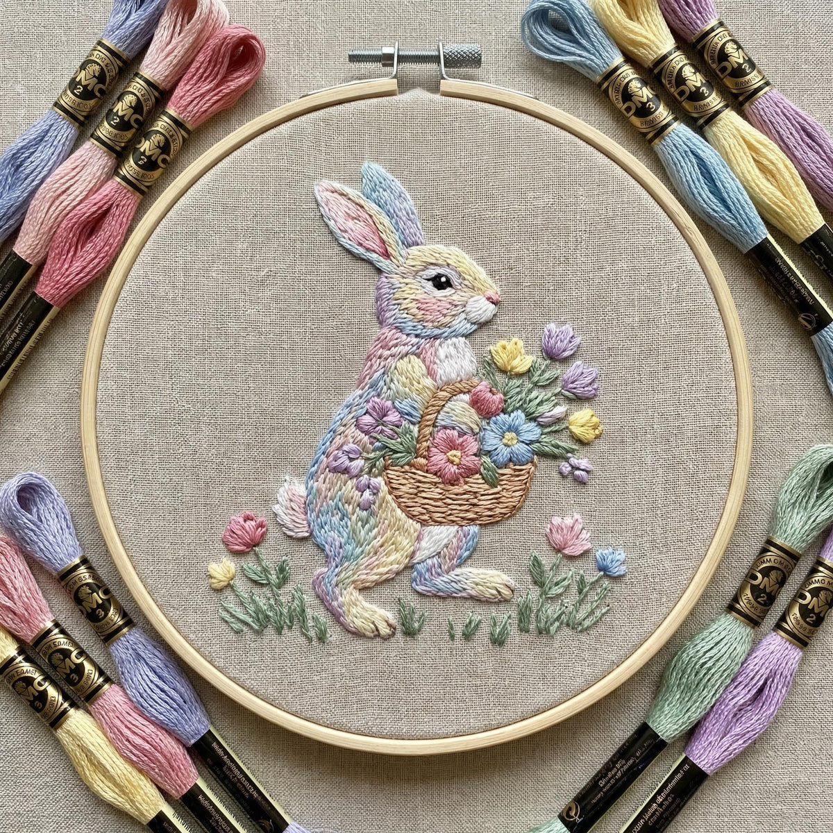 Spring Embroidery Pattern PDF With Bunny, Easter Hand Embroidery Template With Rabbit, Do It Yourself Gifts, Happy Easter Gift For Grandma