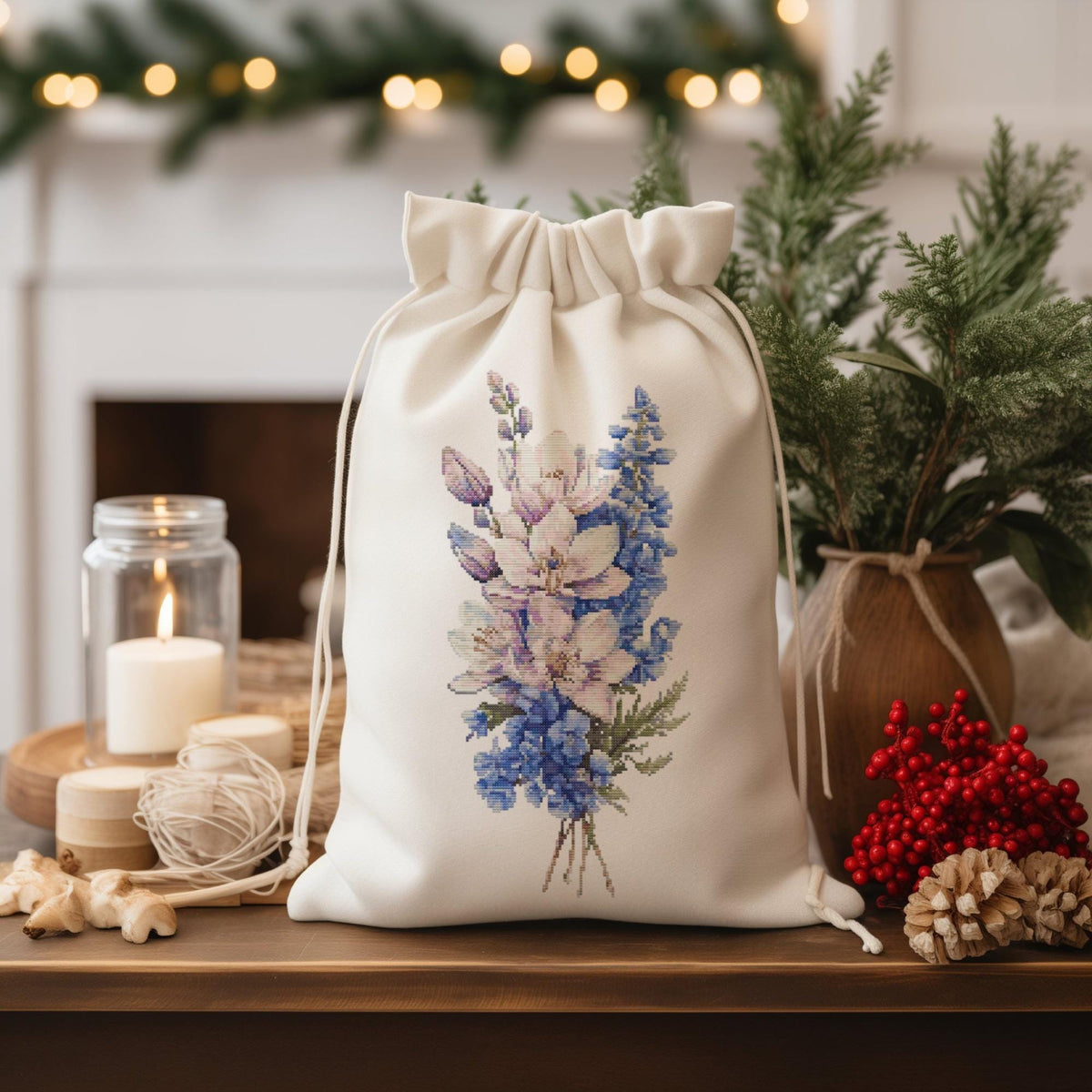 Cross Stitch Pattern With Blue Delphinium, Water Lily, Counted Cross Stitch Designs, Embroidery Pattern, Birth Flower Cross Stitch Samplers