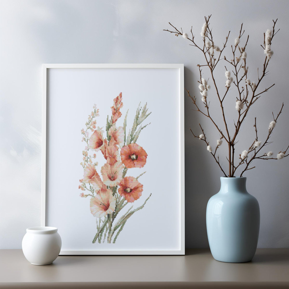 Floral Stitch Pattern With Gladiolus, Poppy, Counted Cross Stitch Pdf, August Birth Flower Cross Stitch Sampler, Personalized Gifts For Mom