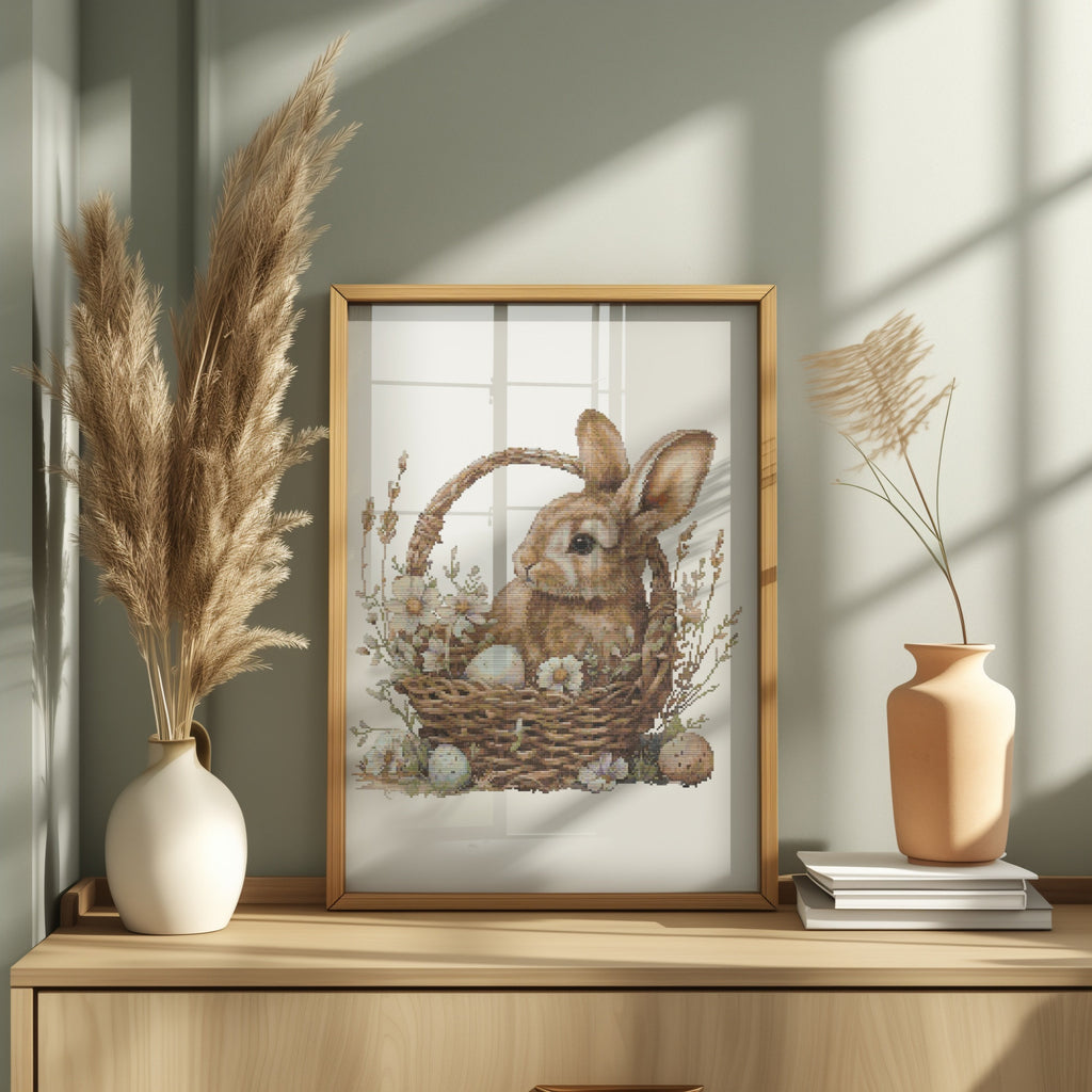 Cross Stitch Pattern With Easter Bunny, Modern Cross Stitch Designs, Easter Embroidery Pattern, Spring Cross Stitch Pattern, Floral Pattern