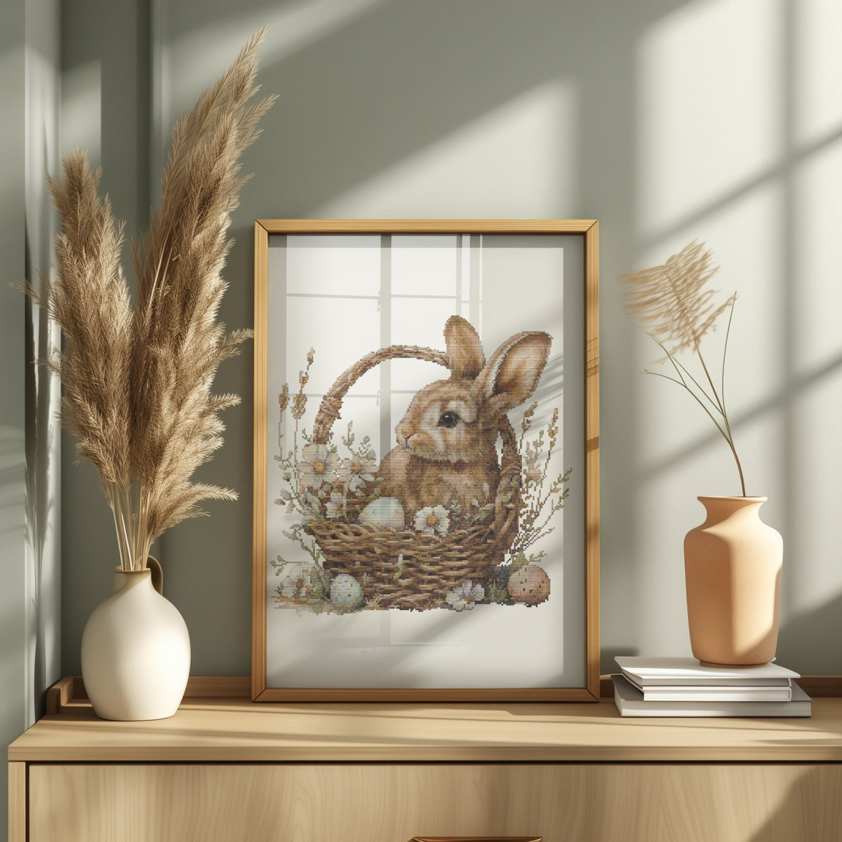 Cross Stitch Pattern With Easter Bunny, Modern Cross Stitch Designs, Easter Embroidery Pattern, Spring Cross Stitch Pattern, Floral Pattern