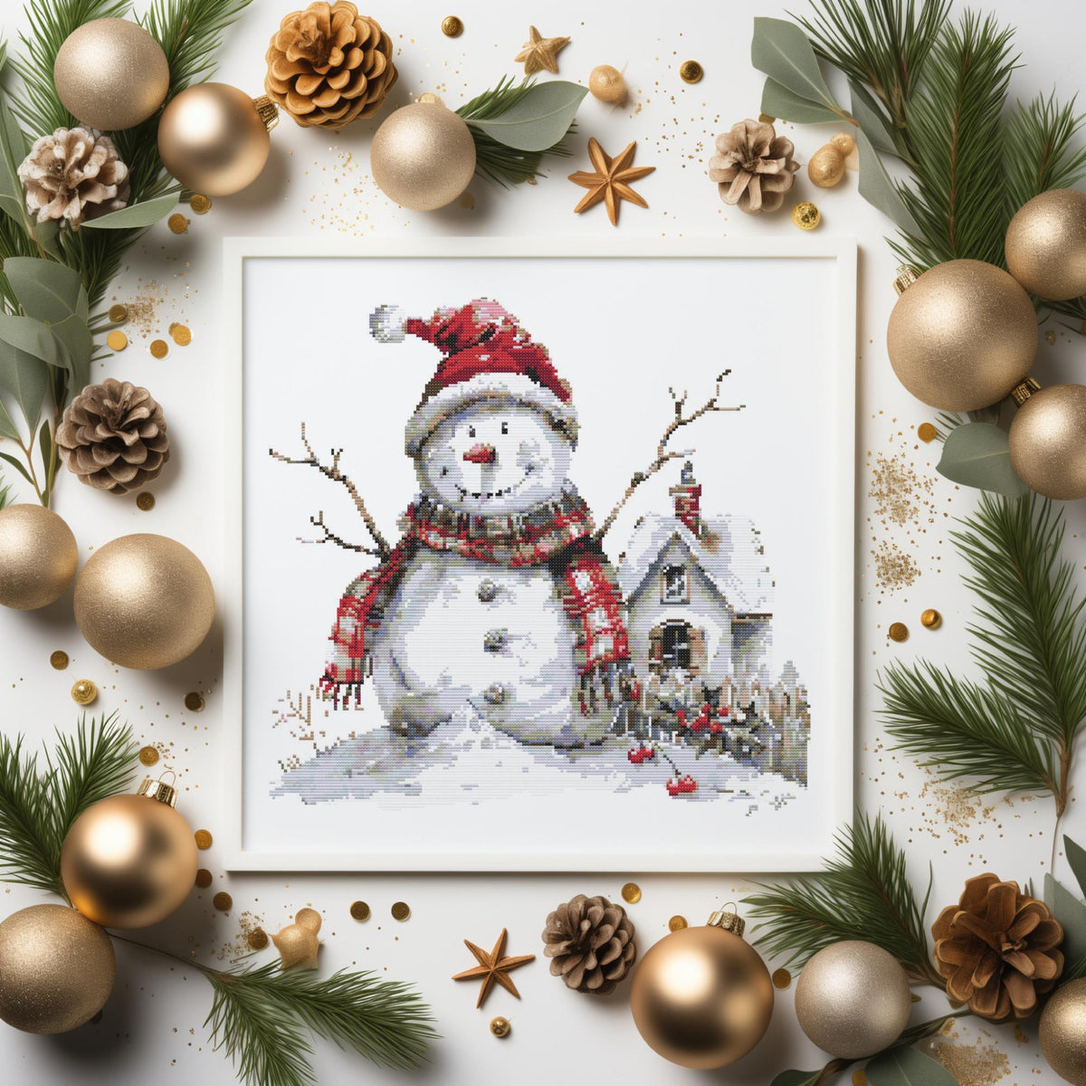 Counted Cross Stitch Pattern With Snowman, Christmas Embroidery Designs, Festive Cross Stitch Chart, Pattern Keeper File