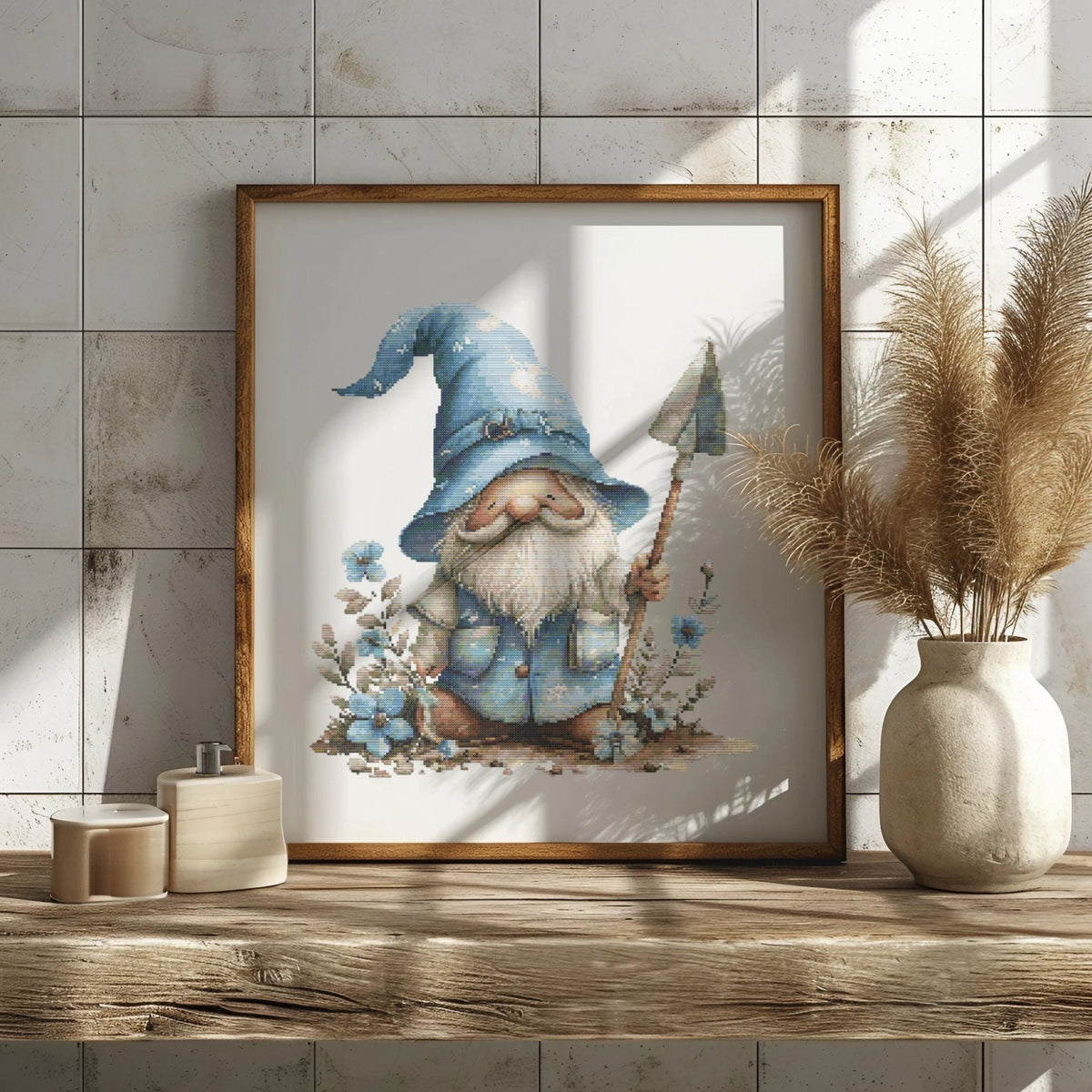 Cross Stitch Pattern Pdf With Gnome, Spring Embroidery Design, Counted Cross Stitch Chart With Flowers, Mother's Day Gifts For Grandma