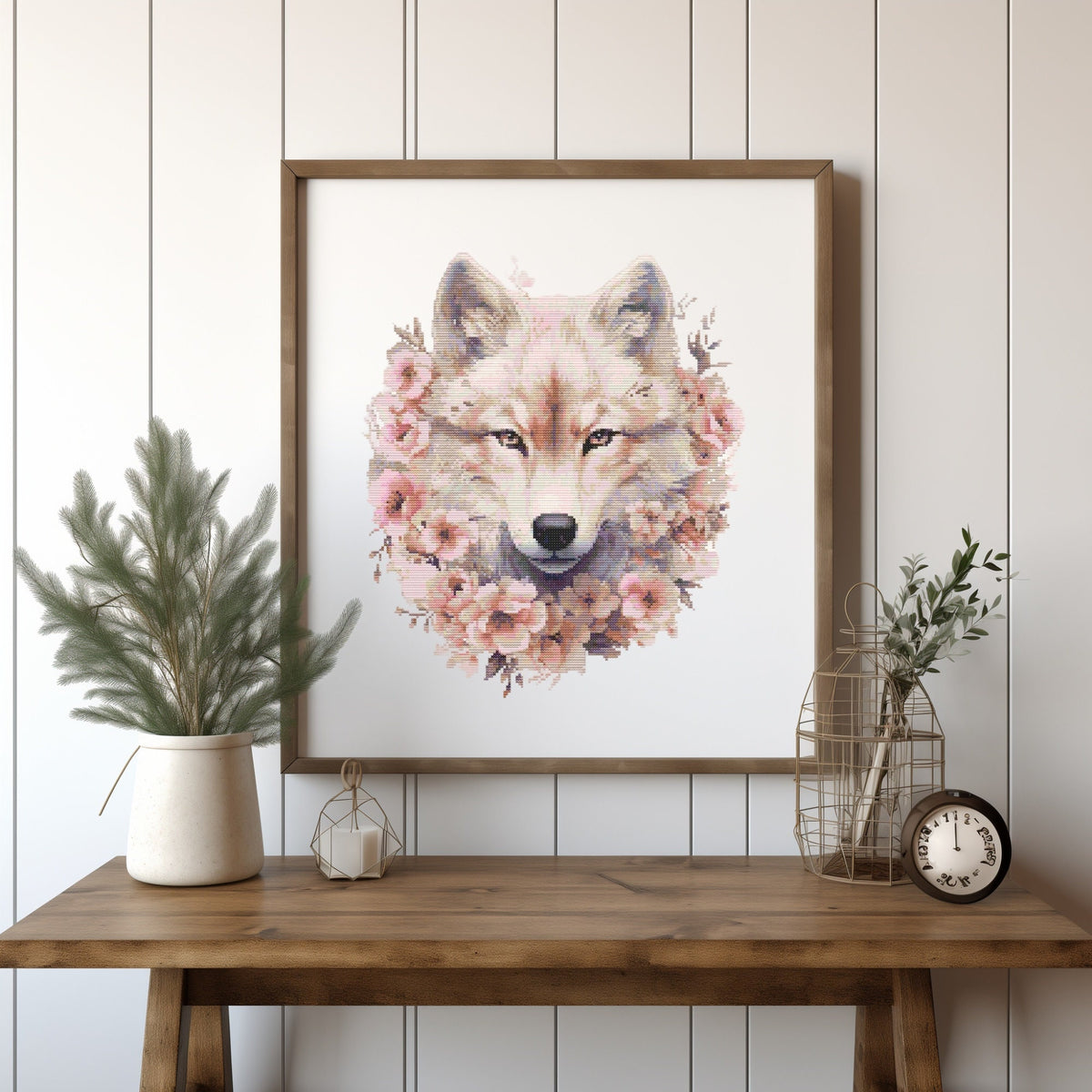 Wolf Cross Stitch Pattern PDF, Floral Cross Stitch Designs, Counted Cross Stitch Chart, Embroidery Pattern, Mother's Day Gifts