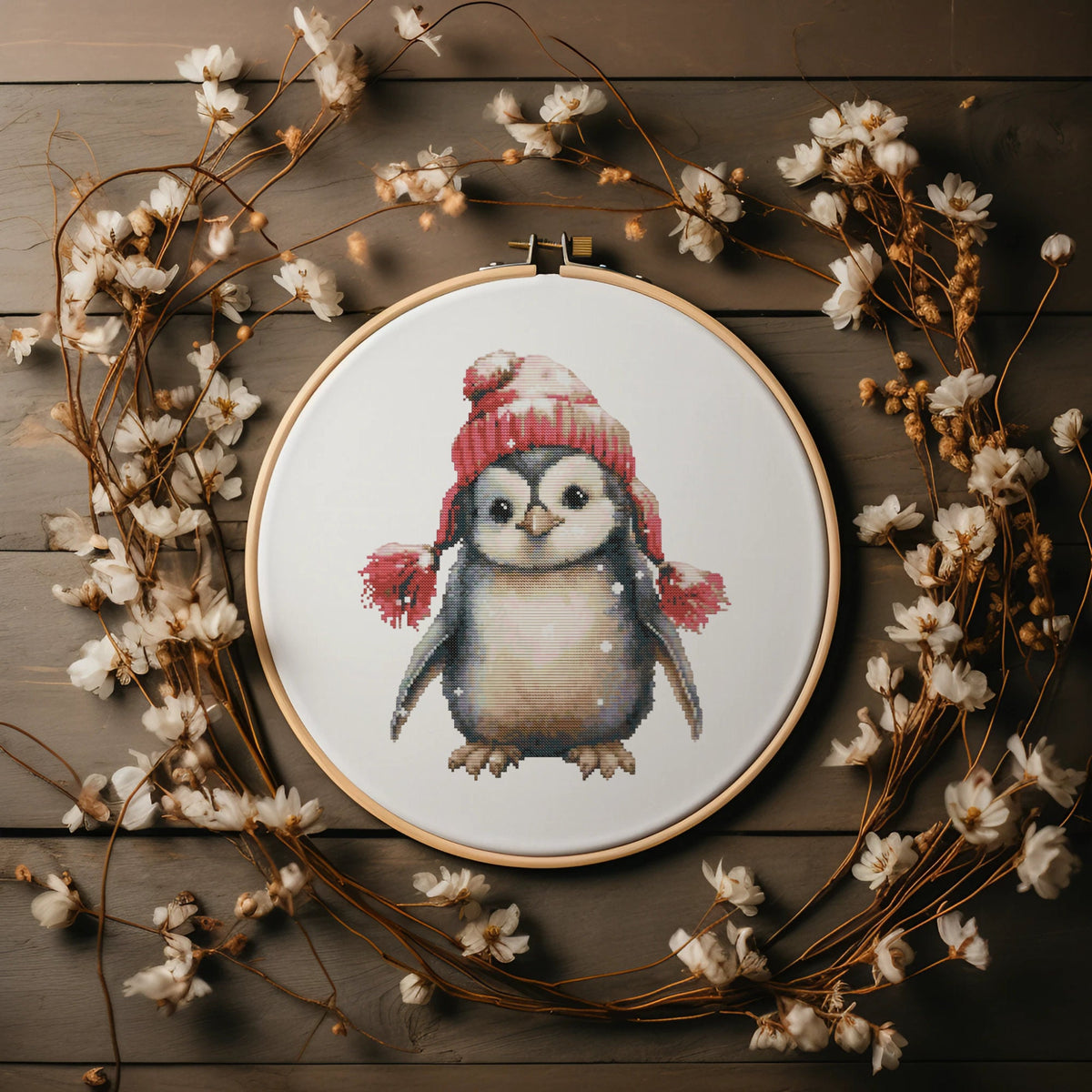 Cross Stitch Pattern With Cute Penguin, Winter Embroidery Designs, Nursery Room Decoration, Counted Cross Stitch Chart, DIY Christmas Gift