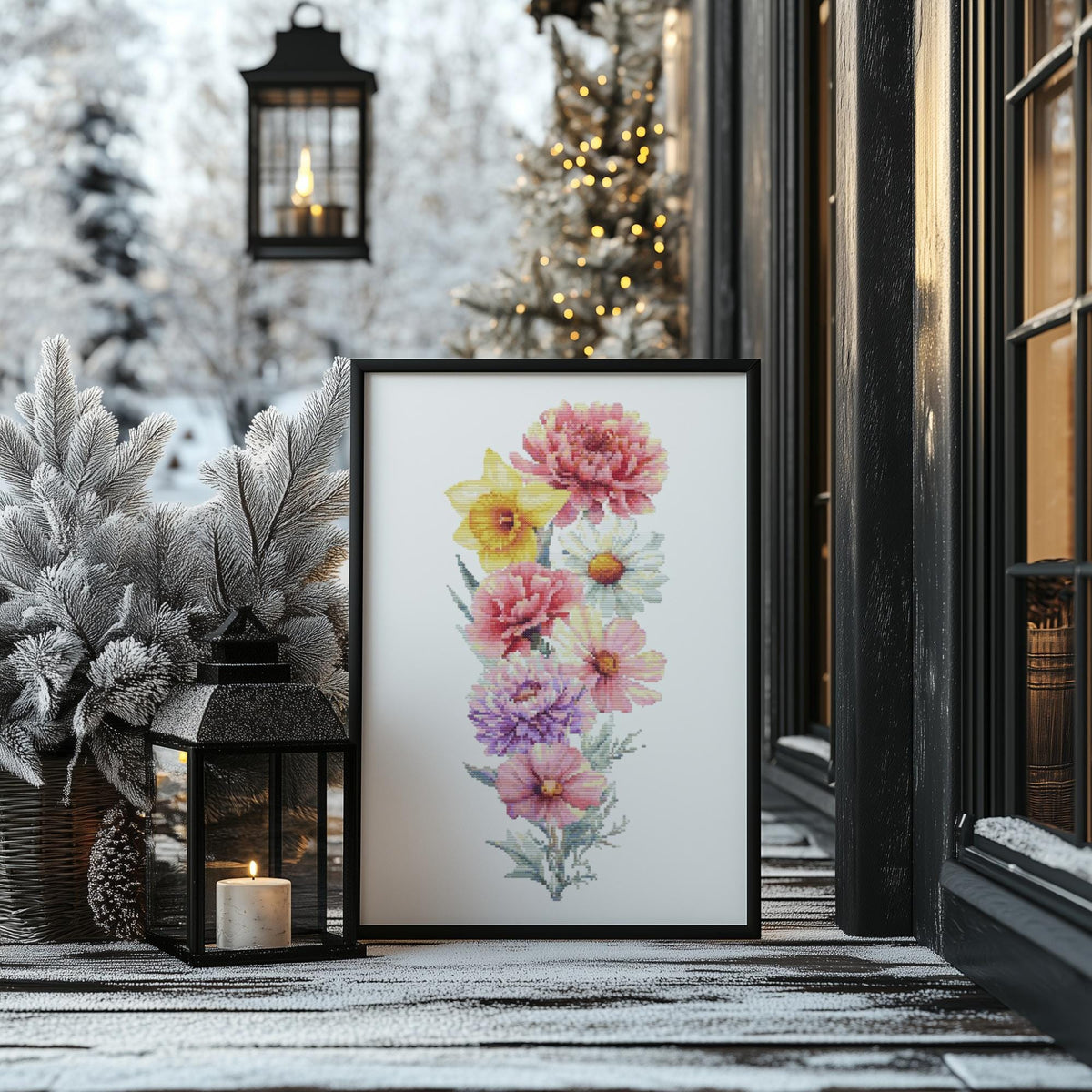 Cross Stitch Pattern With Birth Flowers Bouquet, Counted Cross Stitch Pdf, Floral Embroidery Pdf, Custom Cross Stitch Art, Personalized Gift