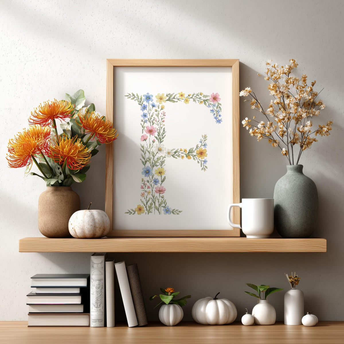 Custom Cross Stitch Pdf, Letter Cross Stitch Pattern With Wildflowers, Counted Monogram Cross Stitch Art, Pattern Keeper, Personalized Gift