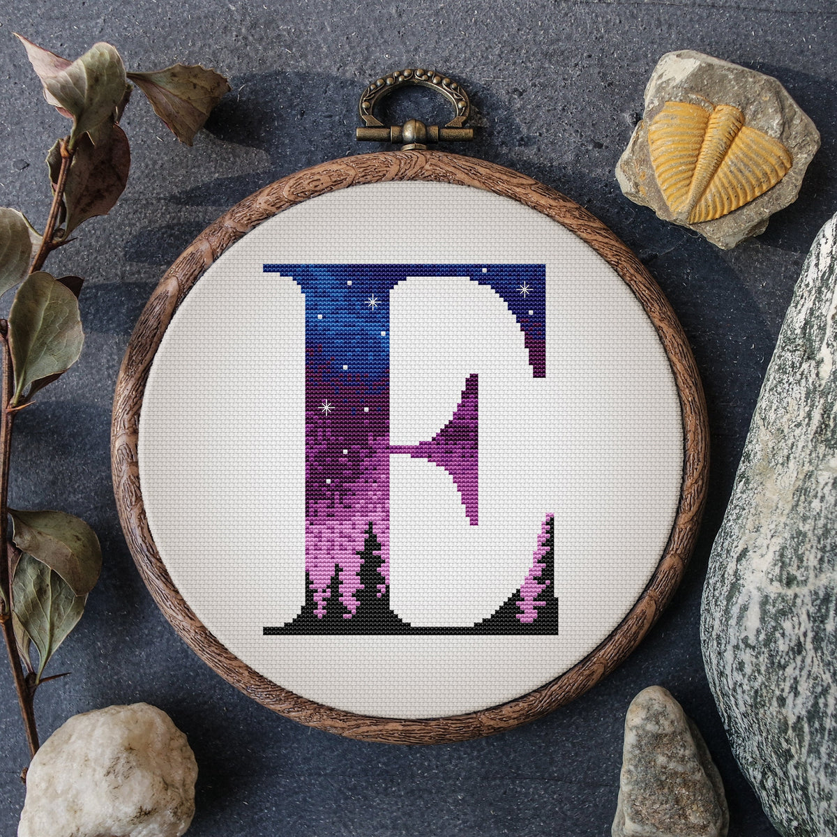 Monogram cross stitch pattern Purple Name embroidery pdf Counted cross stitch alphabet Personalized pattern Digital cross stitch sampler