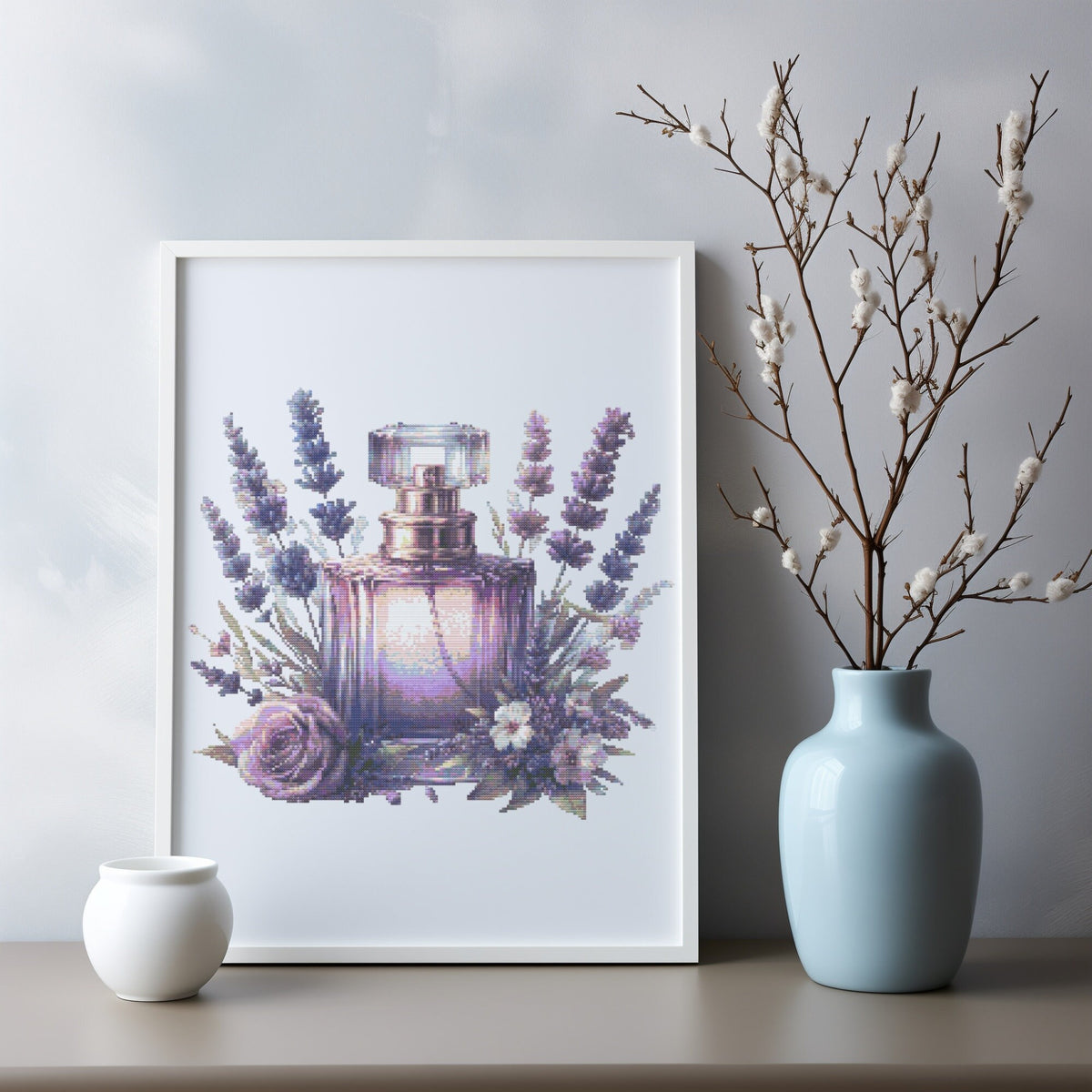 Cross Stitch Pattern With Lavender Perfume, Modern Cross Stitch Chart, Embroidery Designs, Floral Cross Stitch, Counted Cross Stitch Pdf
