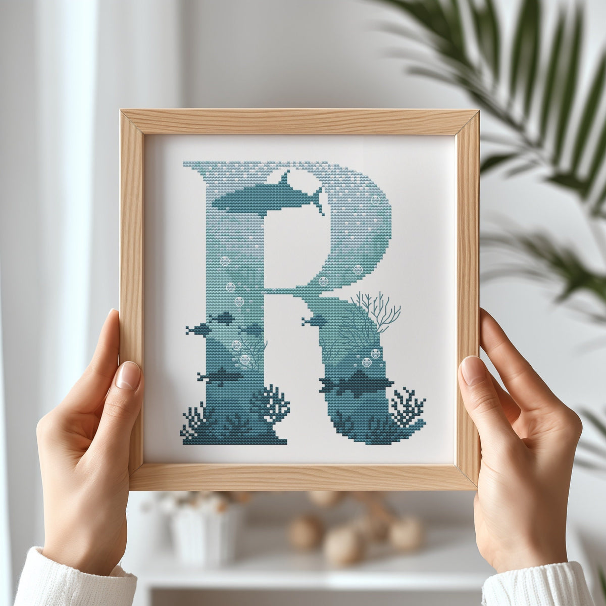 Modern Letter Cross Stitch Pattern, Counted, Family Initials Embroidery Designs, Marine Monogram Cross Stitch Chart, Easy Cross Stitch