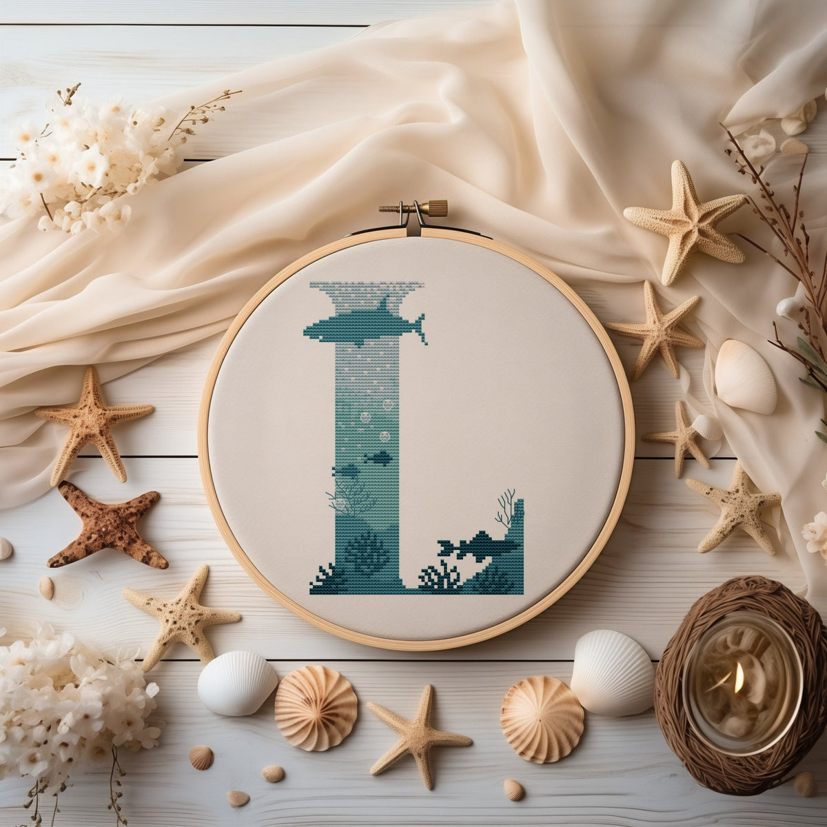 Modern Letter Cross Stitch Pattern PDF Counted Family Initials Embroidery Designs Marine Monogram Cross Stitch Charts Easy Cross Stitch