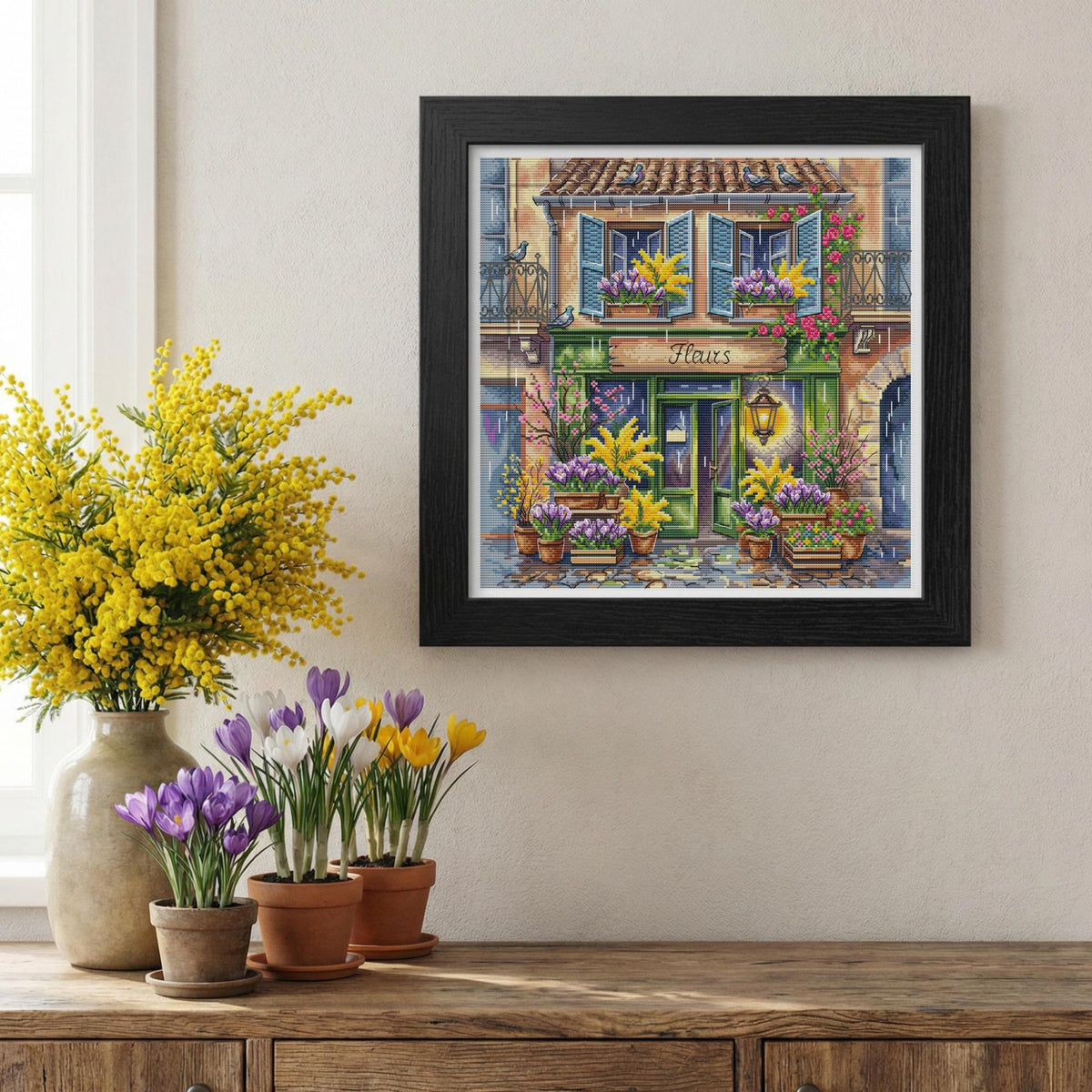 Watercolor Cross Stitch Pattern PDF With Flower Shop, Counted Cross Stitch Designs, Spring Embroidery Designs, Saga File, For Advanced