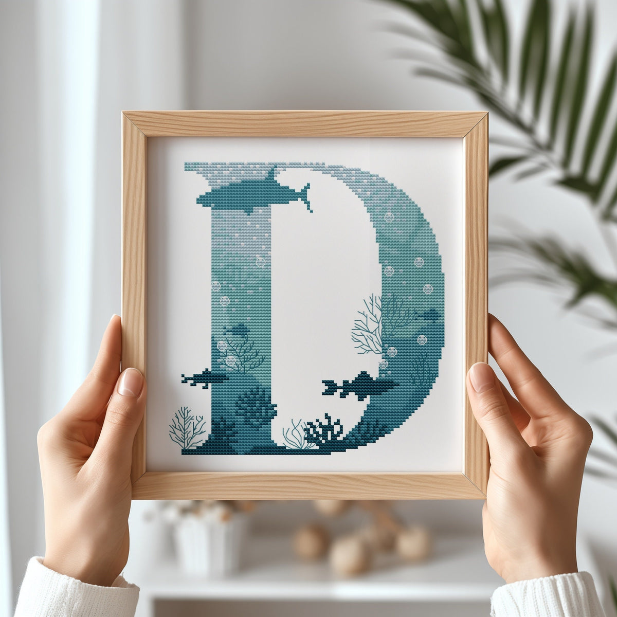 Modern Letter Cross Stitch Pattern, Counted, Marine Monogram Cross Stitch Chart,  Family Initials Embroidery Designs, Easy Cross Stitch
