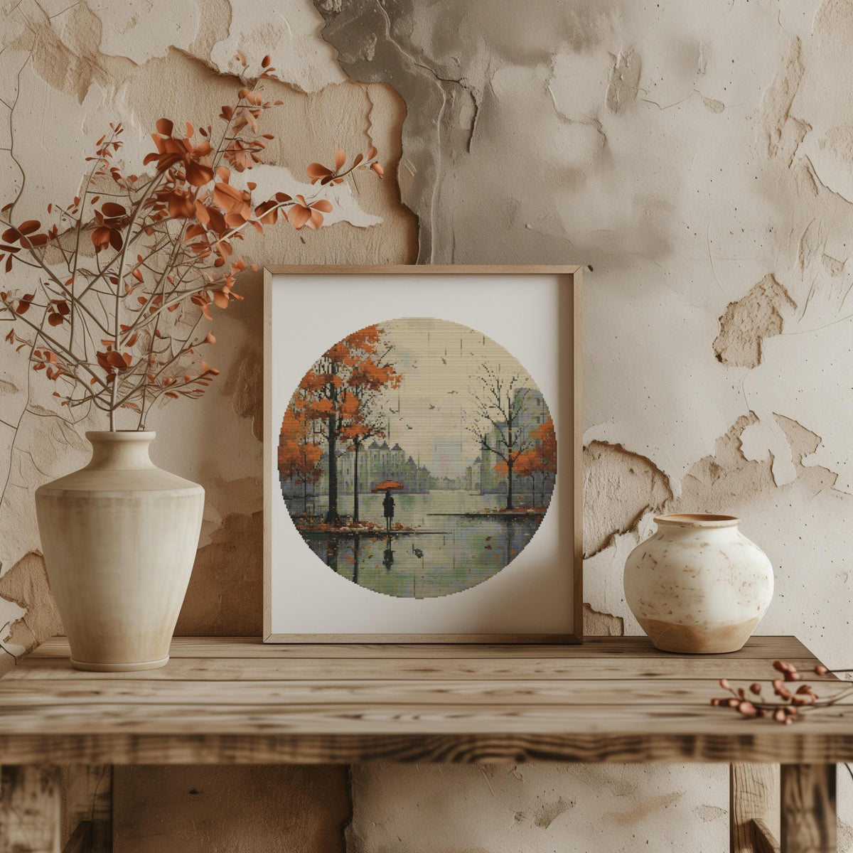 Watercolor Cross Stitch Pattern Rainy City Cross Stitch Designs Modern Fall Embroidery Pattern Pdf Counted City Cross Stitch Patterns