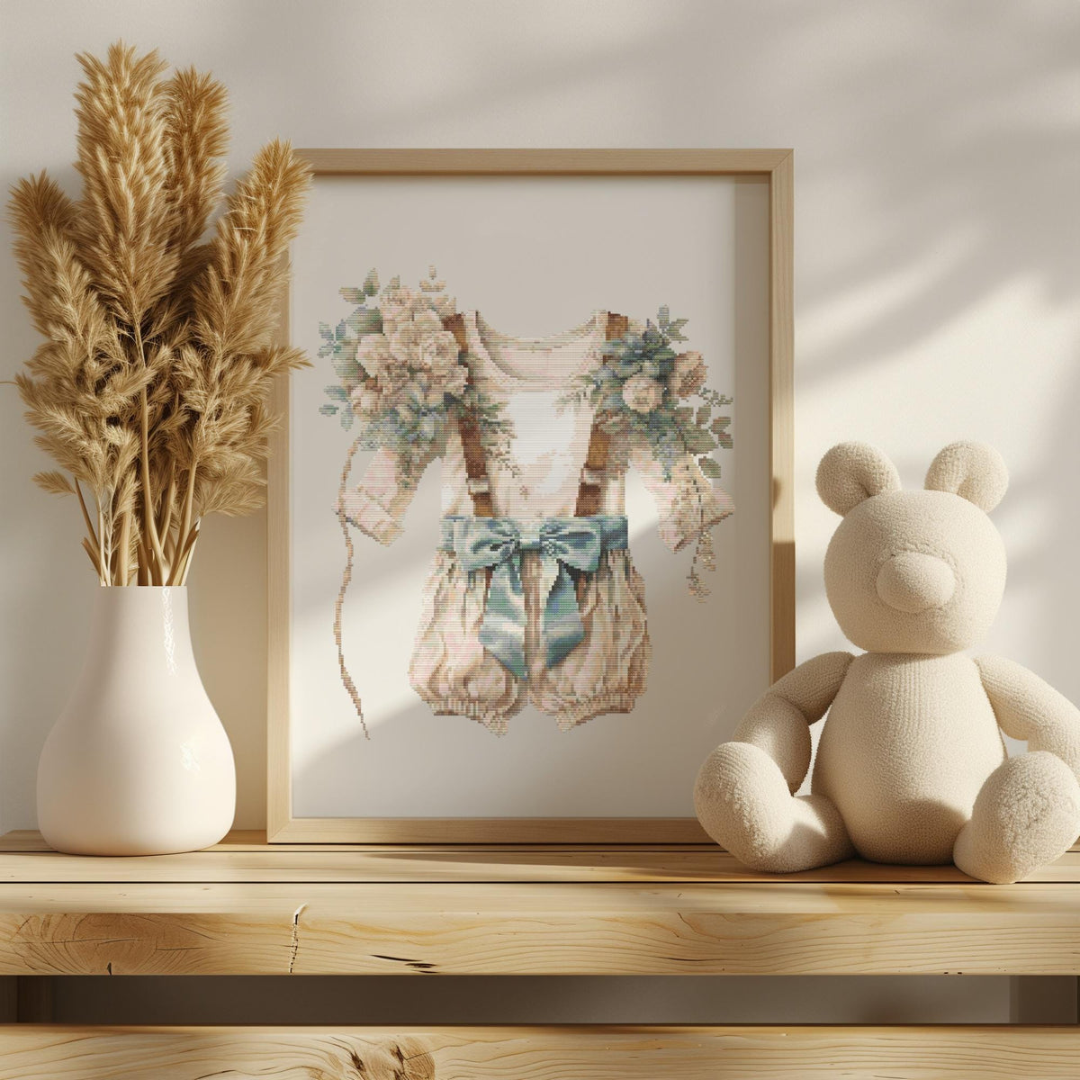 Baby Cross Stitch Pattern With Vintage Outfit, Counted, Floral Embroidery PDF, Nursery Roon Decor, Personalized Gifts For Newborn
