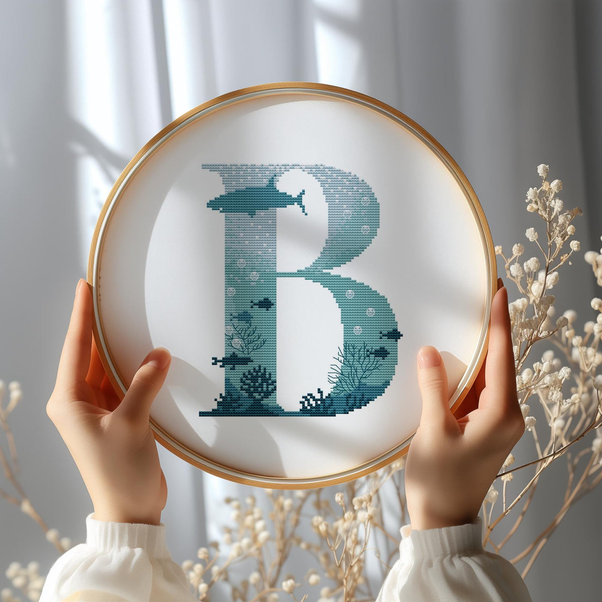 Modern Letter Cross Stitch Pattern PDF Counted Family Initials Embroidery Designs Marine Monogram Cross Stitch Charts Easy Cross Stitch