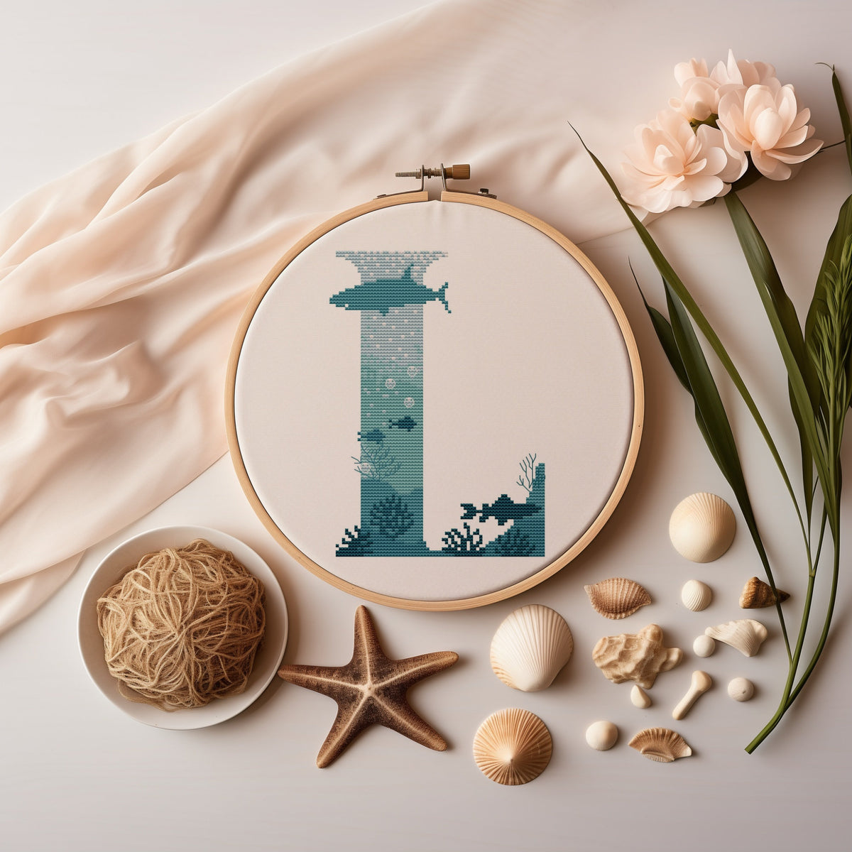 Modern Letter Cross Stitch Pattern PDF Counted Family Initials Embroidery Designs Marine Monogram Cross Stitch Charts Easy Cross Stitch