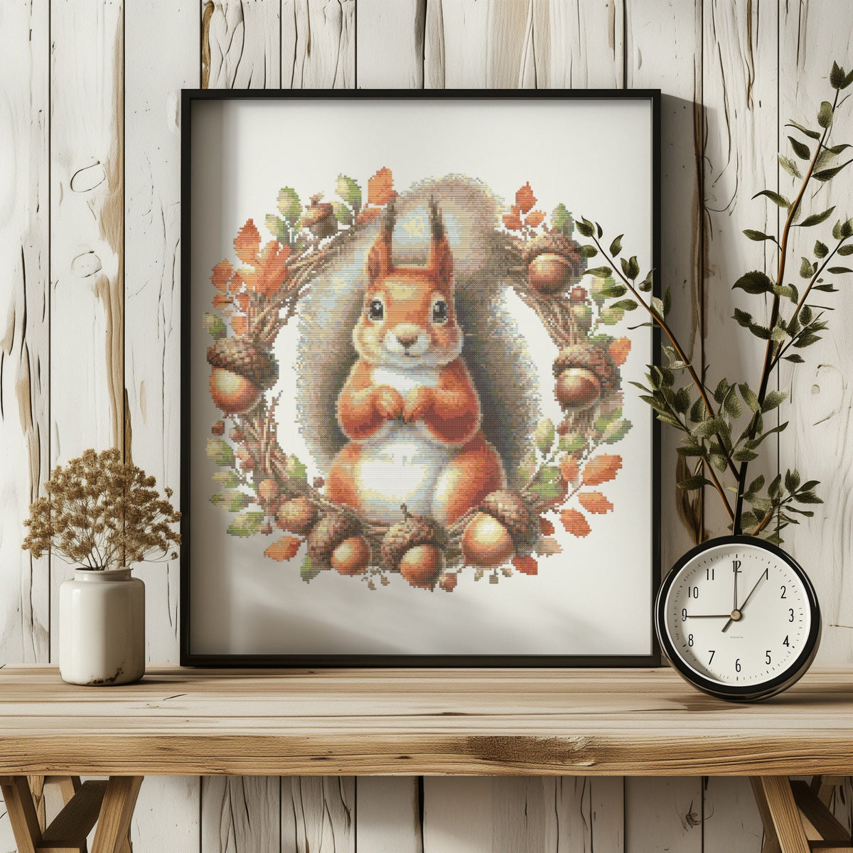 Squirrel Cross Stitch Pattern Pdf, Woodland Animal Cross Stitch Designs, Counted, Fall Cross Stitch Chart, Nature Embroidery Pattern