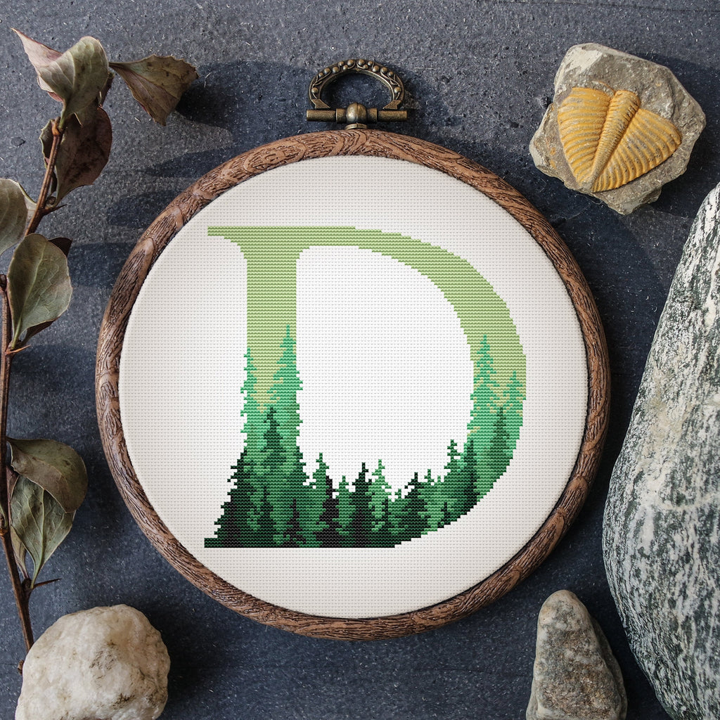 Alphabet Cross Stitch Pattern Green Forest Cross Stitch Designs Name Counted Embroidery Design Personalized Pattern Digital Downloads