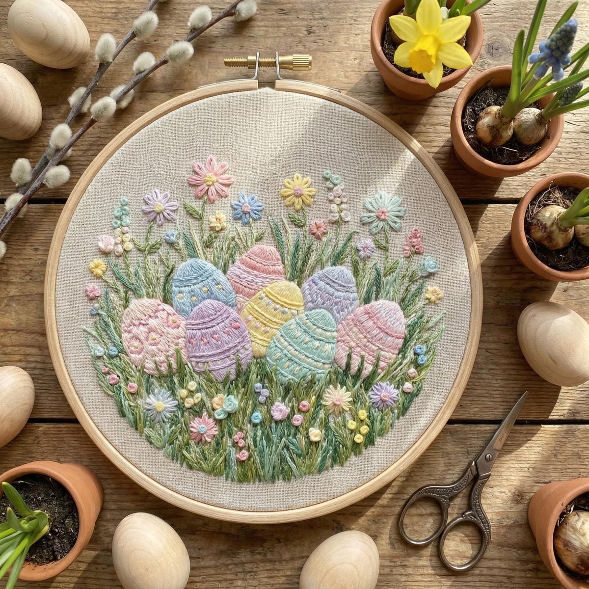 Easter Embroidery Pattern PDF With Colorful Eggs, Spring Hand Embroidery Template, Cottagecore Home Decor, Happy Easter Gift For Grandma