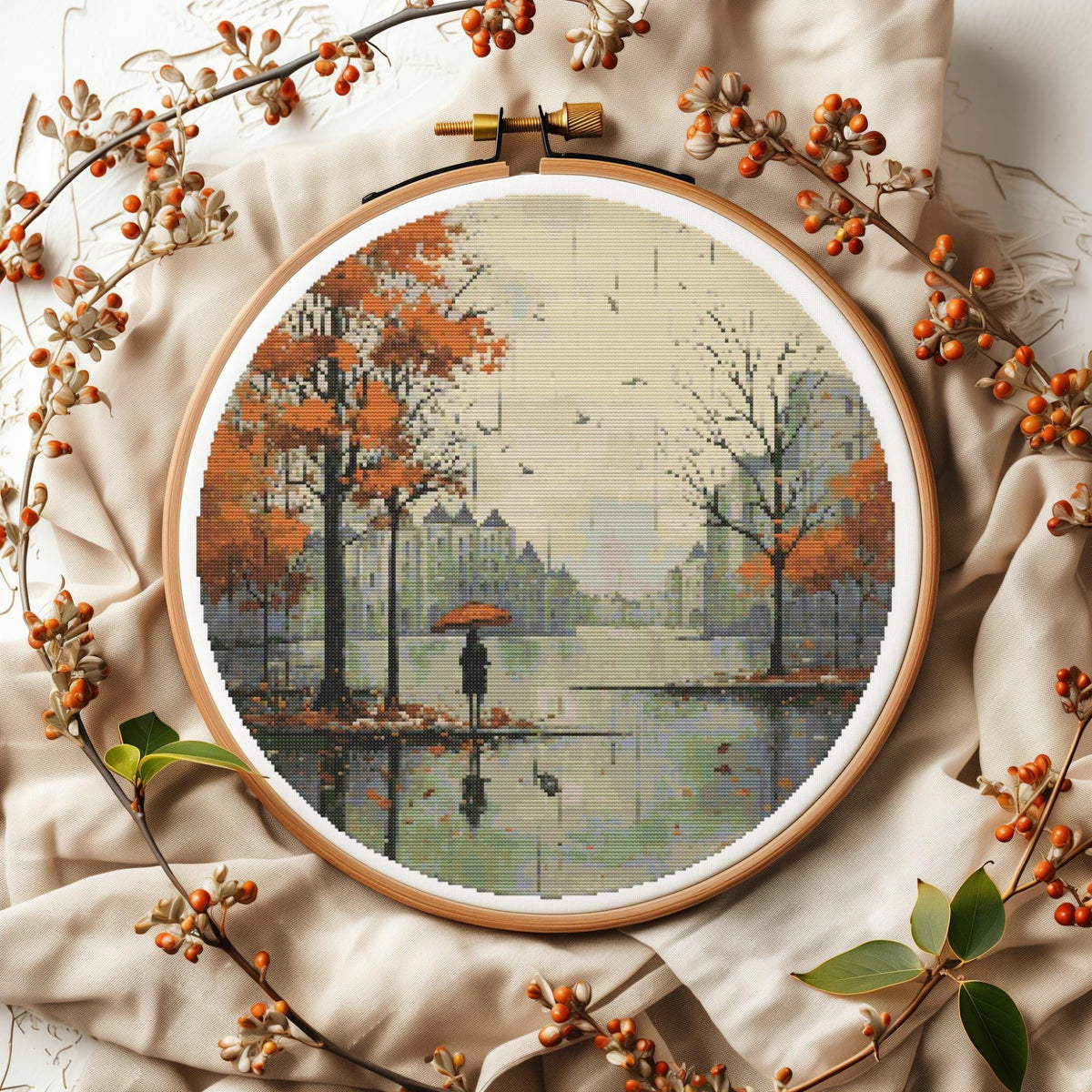 Watercolor Cross Stitch Pattern Rainy City Cross Stitch Designs Modern Fall Embroidery Pattern Pdf Counted City Cross Stitch Patterns