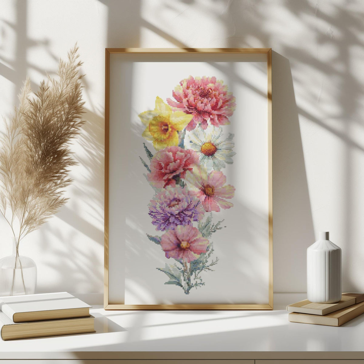 Cross Stitch Pattern With Birth Flowers Bouquet, Counted Cross Stitch Pdf, Floral Embroidery Pdf, Custom Cross Stitch Art, Personalized Gift
