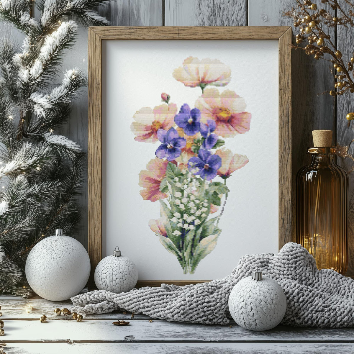 Cross Stitch Pattern Pdf With Birth Flower Bouquet, Counted Cross Stitch Designs, Embroidery PDF, Flower Cross Stitch Art, Personalized Gift