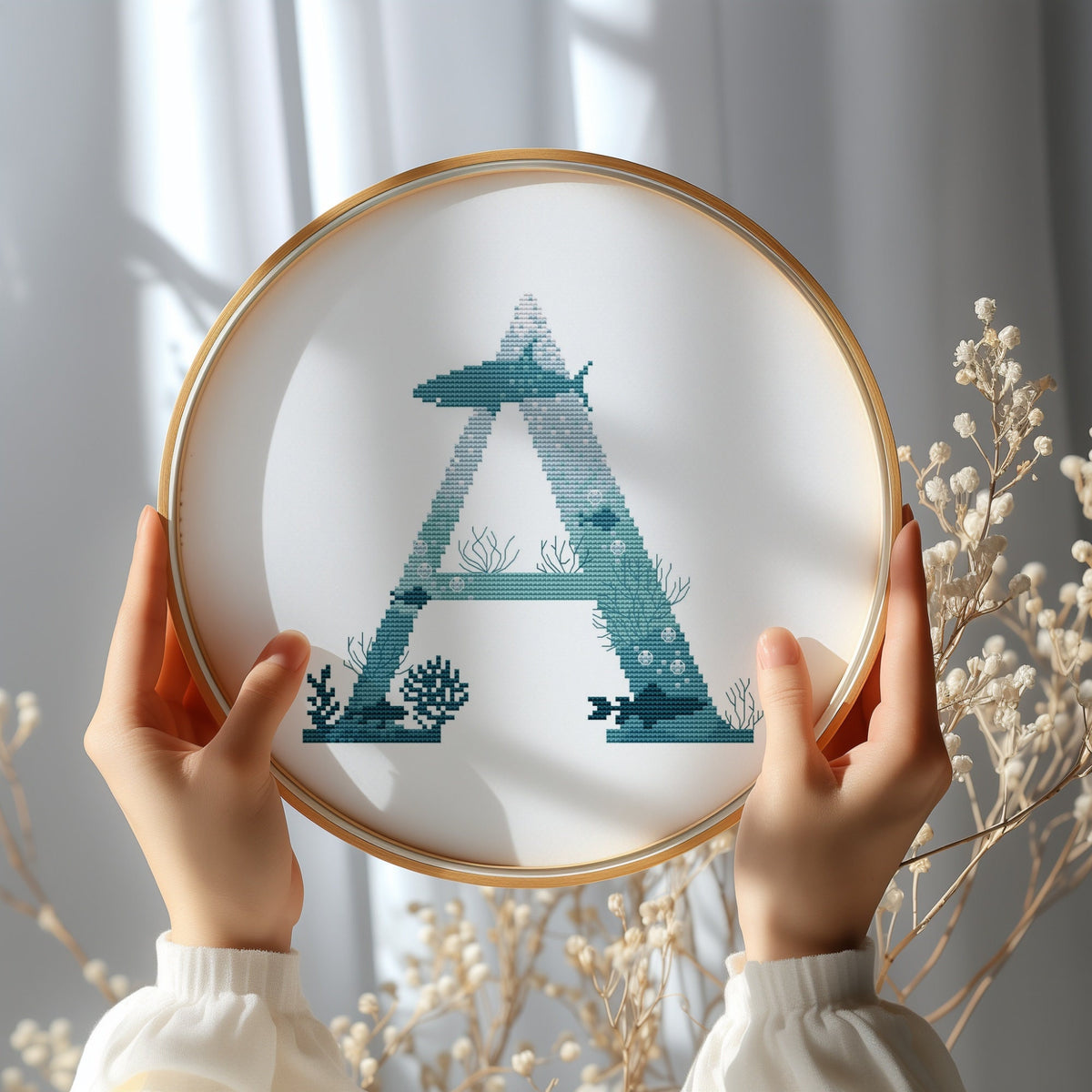 Modern Letter Cross Stitch Pattern Counted Family Initials Embroidery Designs Marine Monogram Cross Stitch Chart Easy Cross Stitch