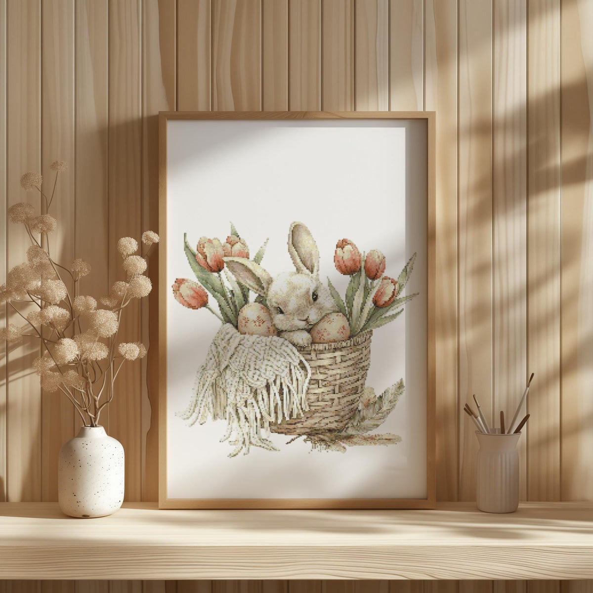 Cross Stitch Pattern With Cute Bunny Easter Cross Stitch PDF Floral Cross Stitch Designs Embroidery Designs Cottagecore Cross Stitch Pattern