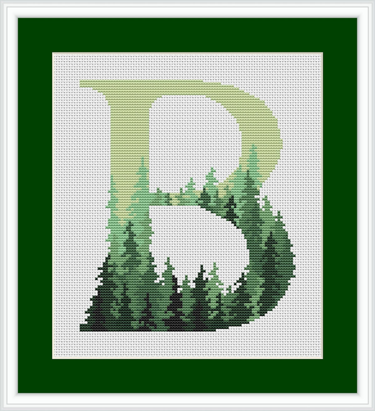 Monogram Cross Stitch Pattern, Green Forest Embroidery Pattern,  Letter Cross Stitch Sampler, Name Cross Stitch, Counted, Easy Cross Stitch