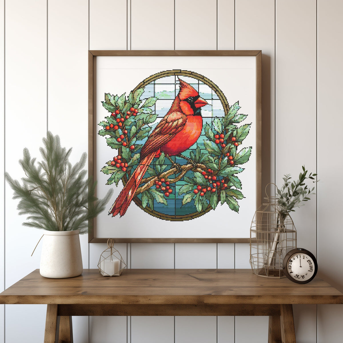 Winter Cross Stitch Pattern With Red Cardinal, Counted, Christmas Embroidery Design, Unique Gifts For Grandma