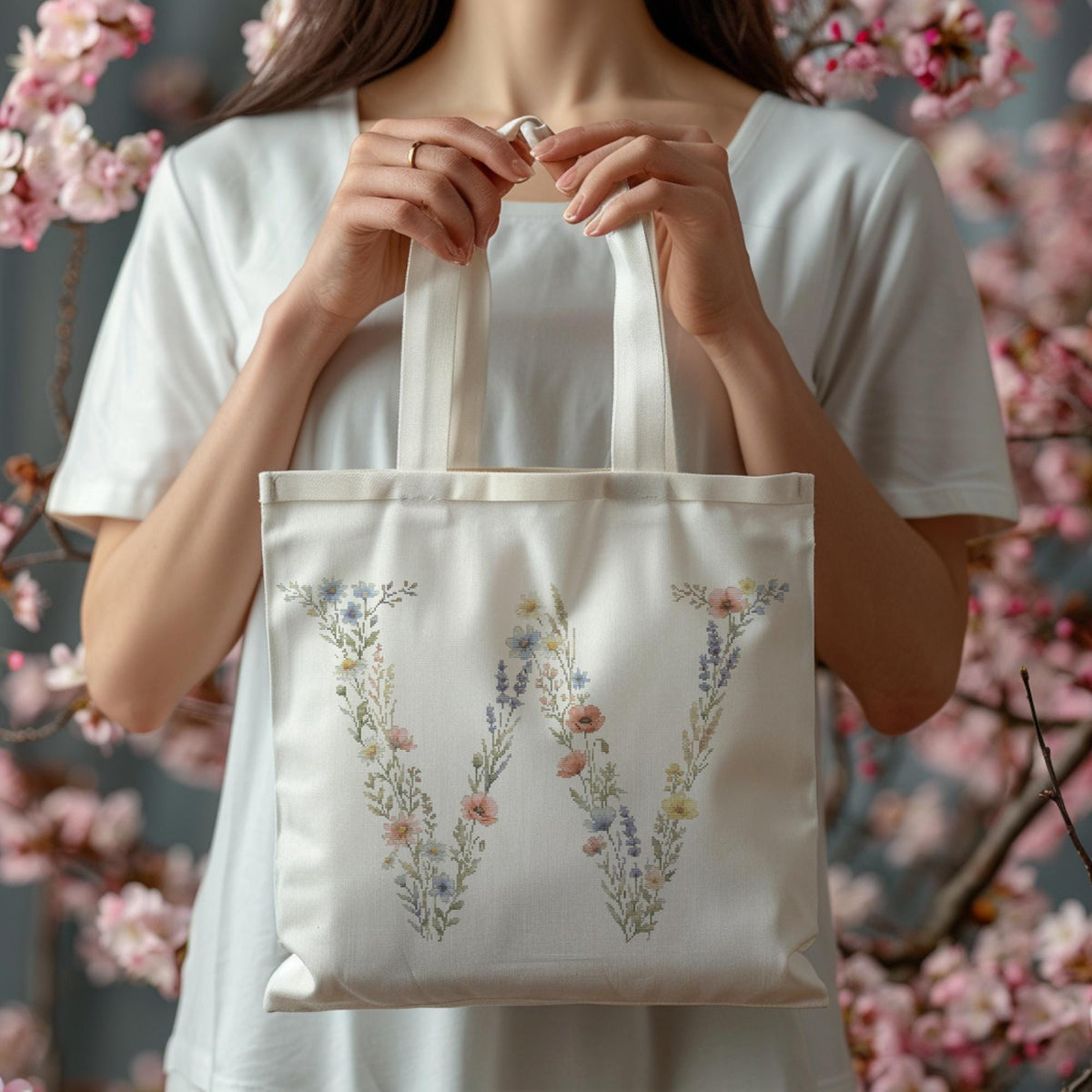 Custom Cross Stitch Pdf, Floral Letter W Cross Stitch Pattern, Counted Monogram Cross Stitch Chart, Pattern Keeper, Personalized Gifts