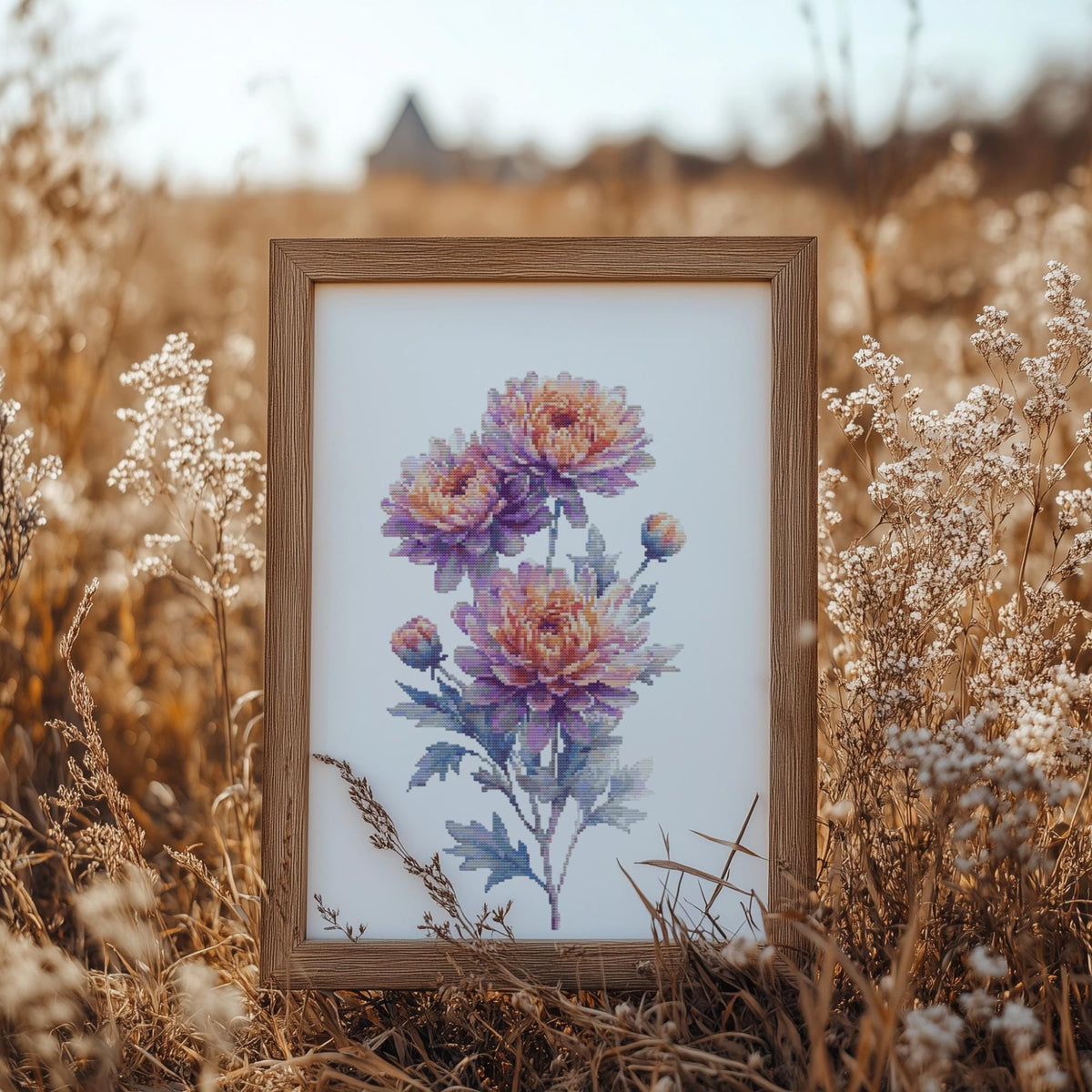 Cross Stitch Pattern With Chrysanthemum, Counted, Customisable Cross Stitch Design, Embroidery Pdf, November Birth Flower Cross Stitch Chart