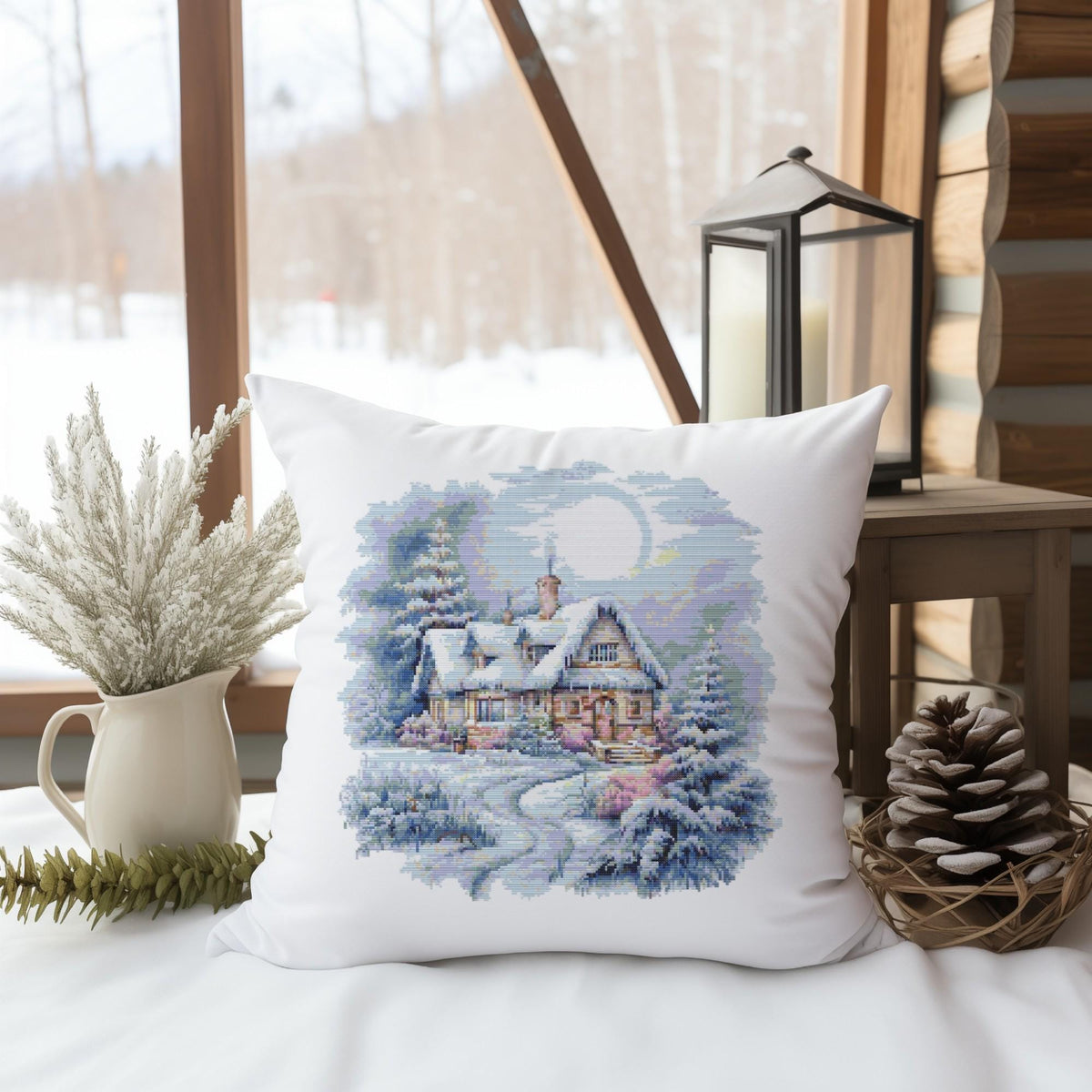 Winter Cross Stitch Pattern PDF With Cottage, Cozy Winter Cross Stitch Designs, Counted Cross Stitch Chart, Pattern Keeper Compatible,DIY GIFTS