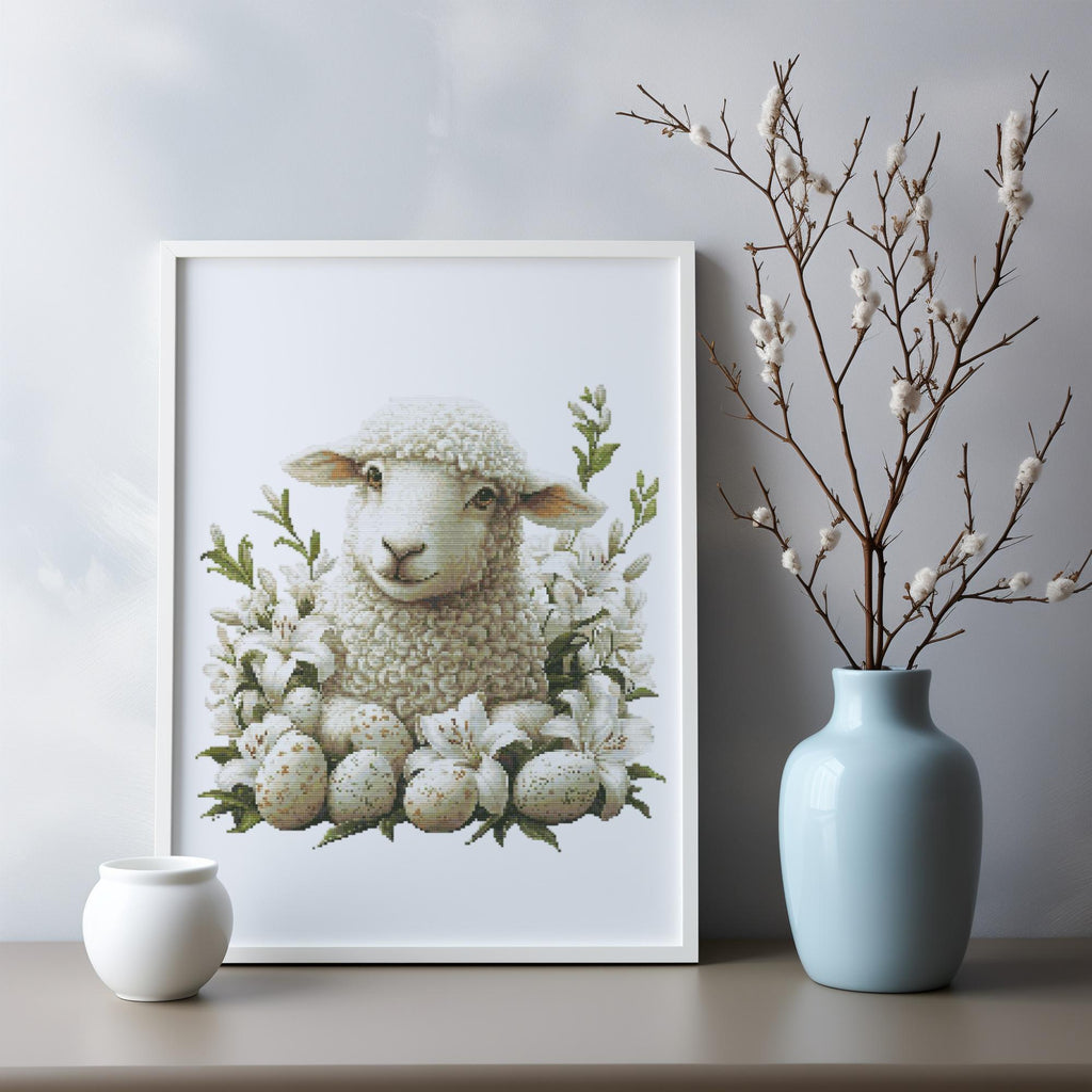 Cross Stitch Pattern With Easter Sheep Modern Cross Stitch Designs Easter Embroidery Pattern Spring Cross Stitch Pattern Floral Pattern