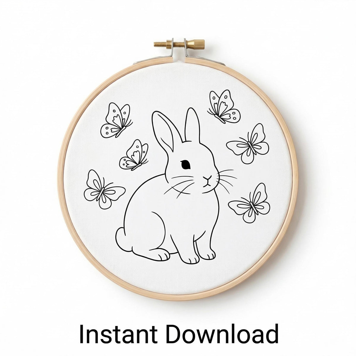 Easter Embroidery Pattern PDF With Bunny, Butterflies, Spring Hand Embroidery Template With Rabbit, Do It Yourself Gifts, Gift For Grandma