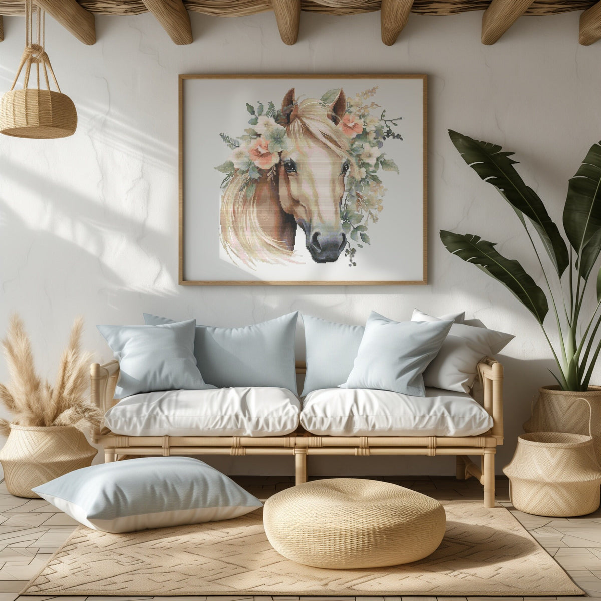 Horse Cross Stitch Pattern, Floral Cross Stitch Design, Counted Cross Stitch Chart, Animal Embroidery Pattern, Horse Lover Gifts