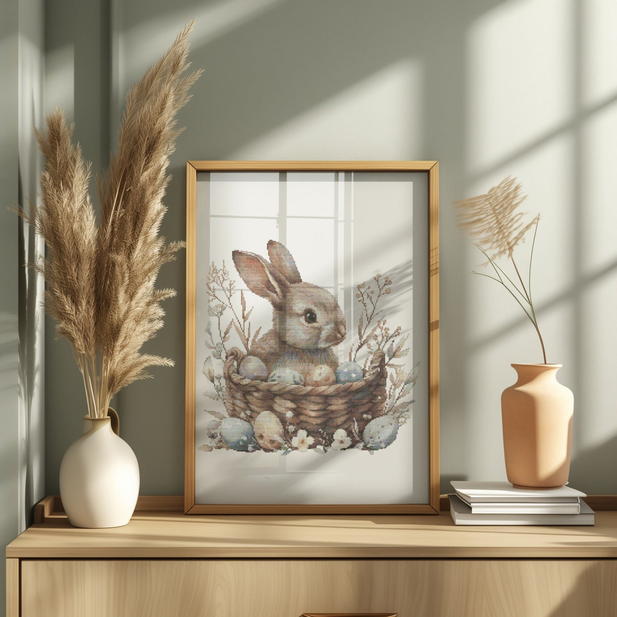 Cross Stitch Pattern With Easter Bunny, Modern Cross Stitch Designs, Easter Embroidery Pattern, Spring Cross Stitch Pattern, Floral Pattern