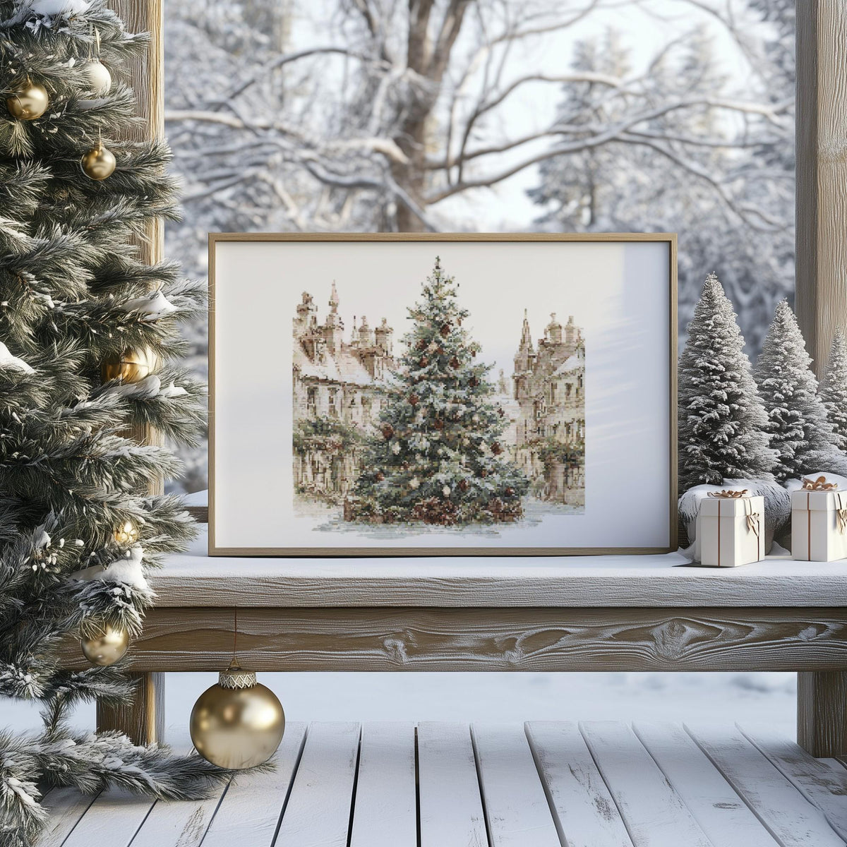 Cross Stitch Pattern With Christmas Tree, Counted Cross Stitch, Christmas Embroidery PDF, Winter Cross Stitch Chart, Holiday Home Decoration