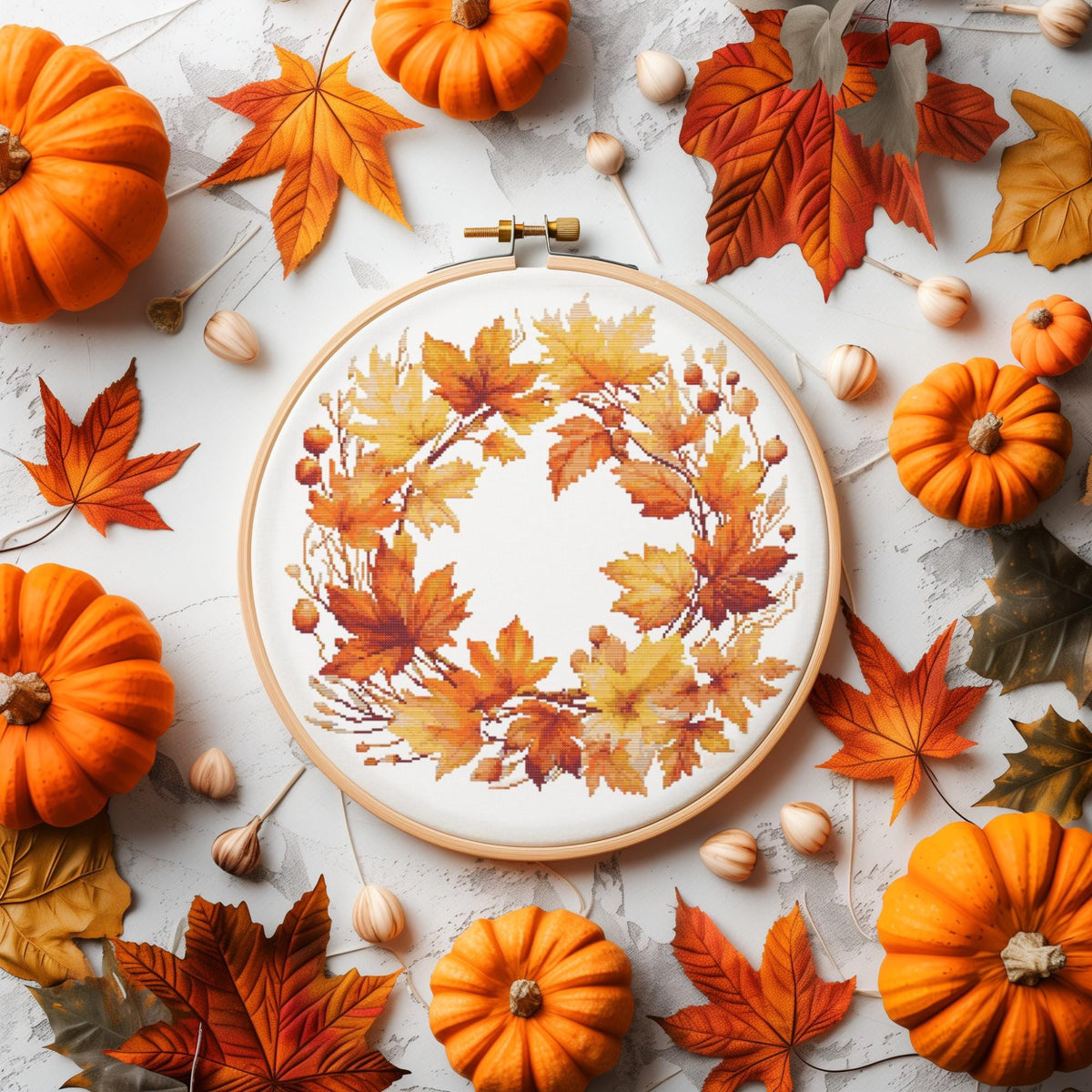 Cross Stitch Pattern With Fall Flowers Counted Autumn Embroidery Pattern Fall Floral Wreath Cross Stitch Chart Modern Cross Stitch Art