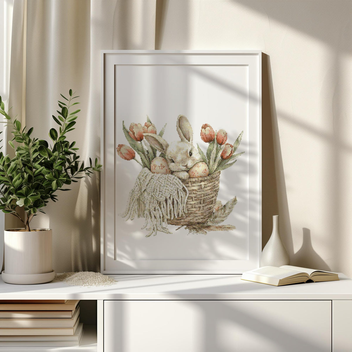 Cross Stitch Pattern With Cute Bunny Easter Cross Stitch PDF Floral Cross Stitch Designs Embroidery Designs Cottagecore Cross Stitch Pattern