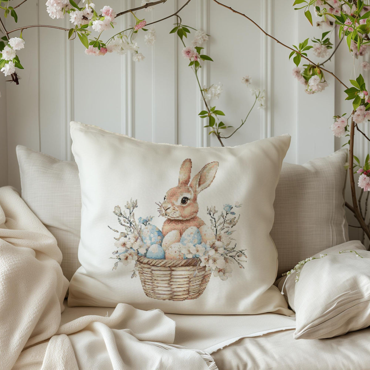 Cross Stitch Pattern With Easter Bunny, Counted Cross Stitch Designs, Easter Embroidery Pattern, Cross Stitch Scheme, Happy Easter Gifts