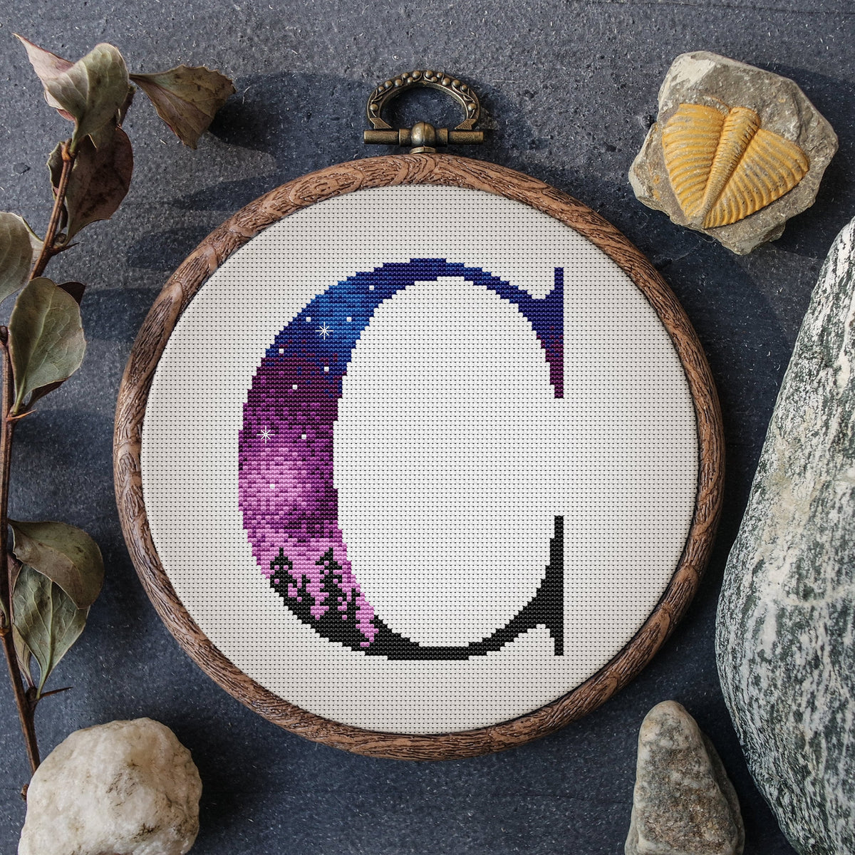 Modern Monogram Cross Stitch Pattern, Count, Purple Letter Embroidery Pattern, Customised Name Cross Stitch Designs, Personalized Gifts