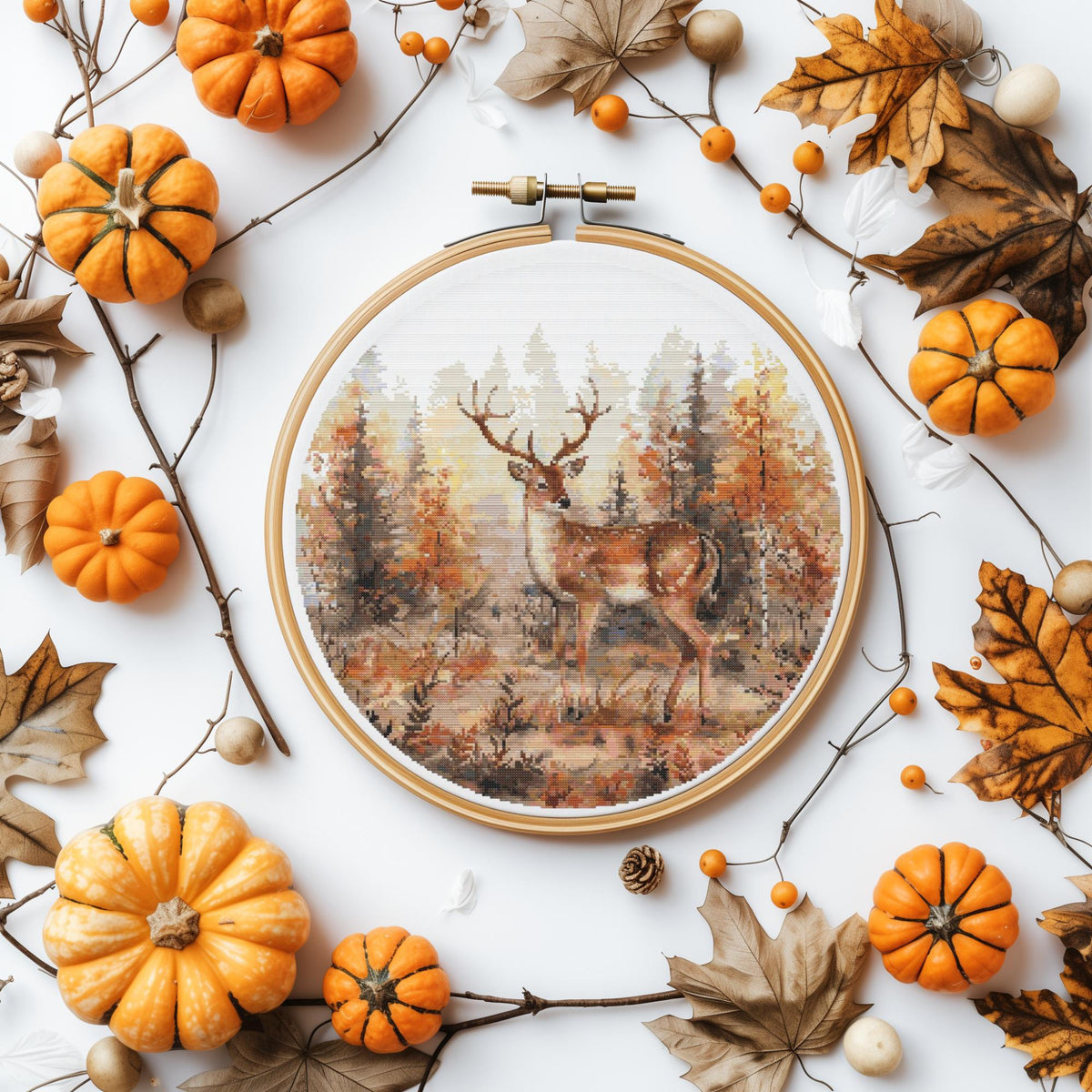 Deer Cross Stitch Pattern Counted Watercolor Fall Embroidery Pattern With Reindeer Modern Cross Stitch Chart Forest Cross Stitch Designs
