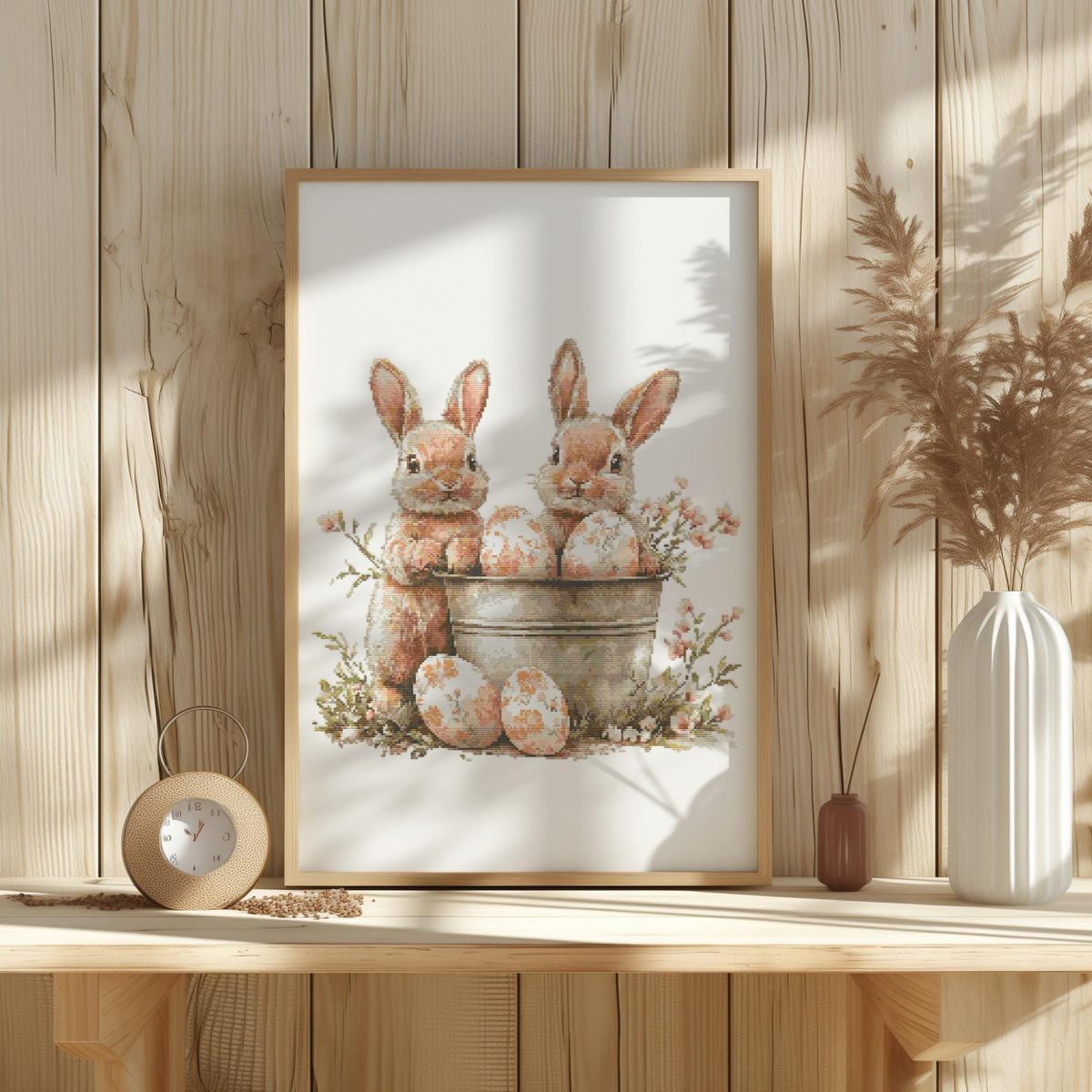 Cross Stitch Pattern With Two Easter Bunnies Easter Embroidery Pattern Pdf Cottagecore Cross Stitch Designs Spring Cross Stitch Pattern