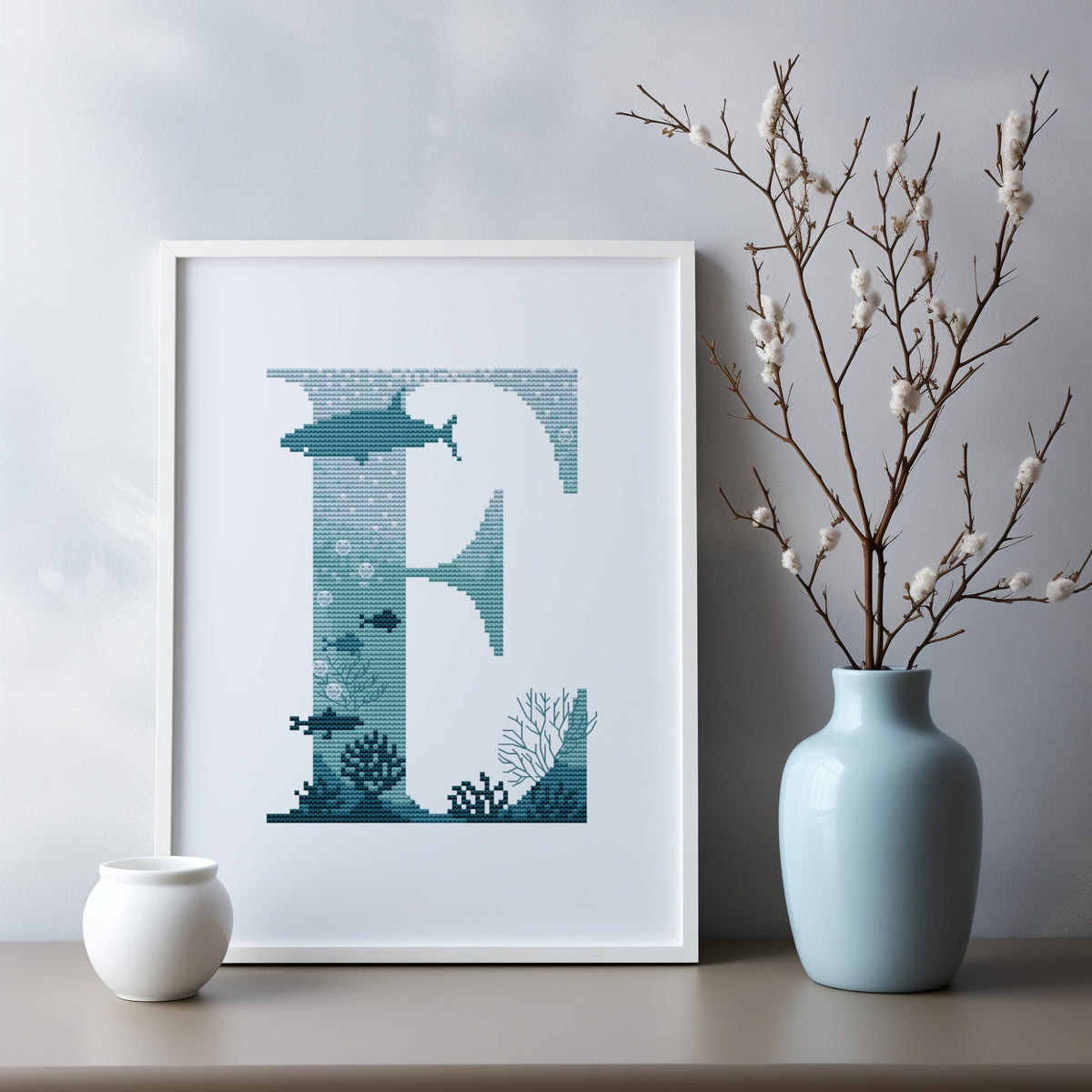 Modern Letter Cross Stitch Pattern Pdf, Counted, Family Initials Embroidery Designs, Marine Monogram Cross Stitch Charts, Easy Cross Stitch