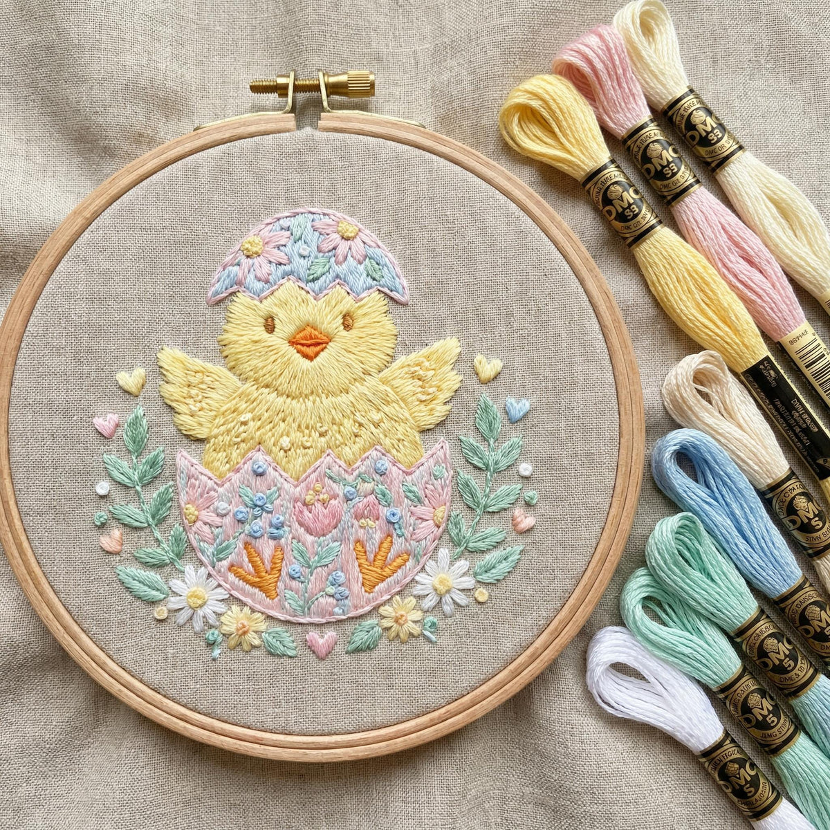 Easter Embroidery Pattern PDF With Chick, Spring Hand Embroidery Template With Instructions, Do It Yourself Gift, Happy Easter Gift For Mom