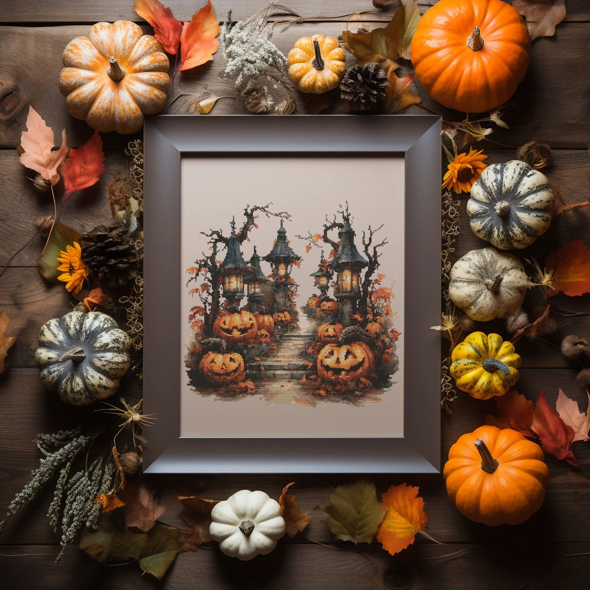Halloween Cross Stitch Pattern With Spooky Pumpkins, Fall Embroidery Pattern, Modern Cross Stitch Designs, Nursery Cross Stitch Pdf, Counted